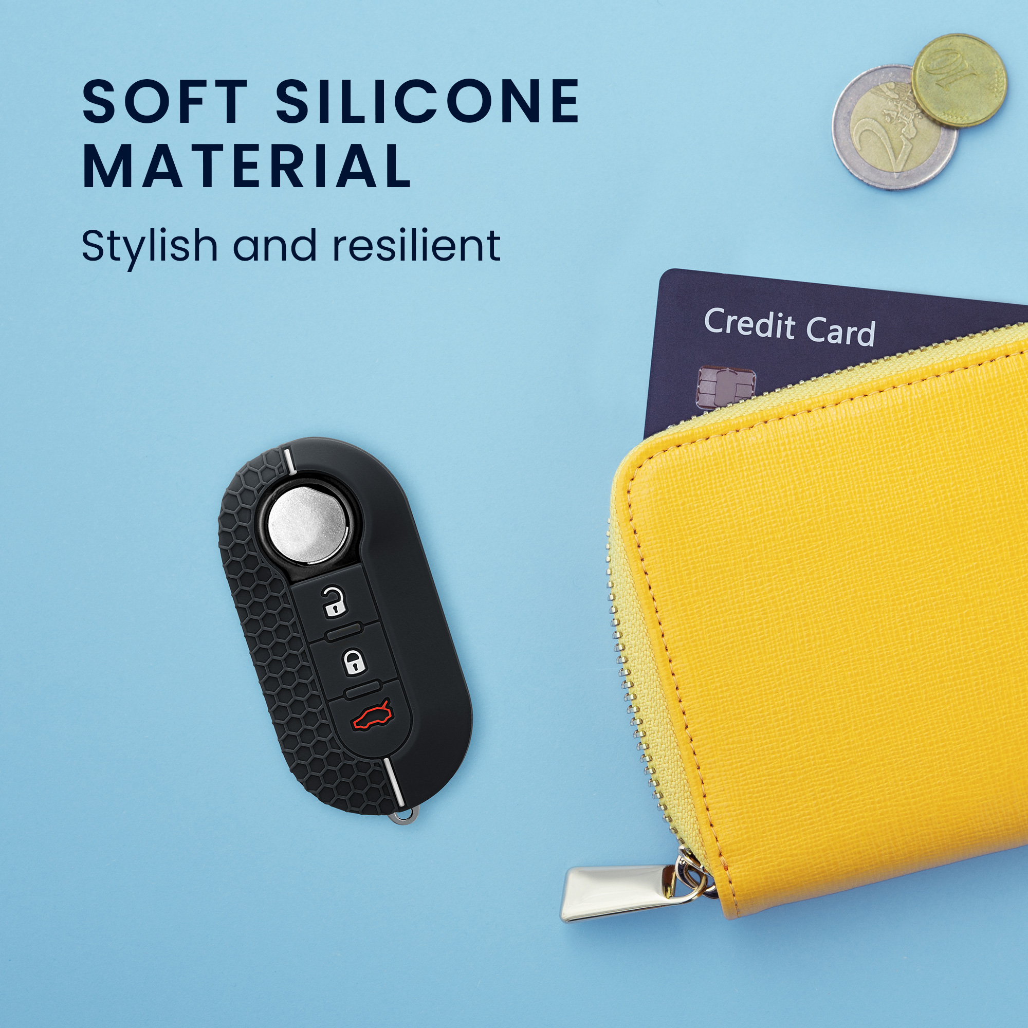 TPU pouzdro na klíč od auta Fiat / Lancia, 3 tlačítka Flip Key černo-bílé
