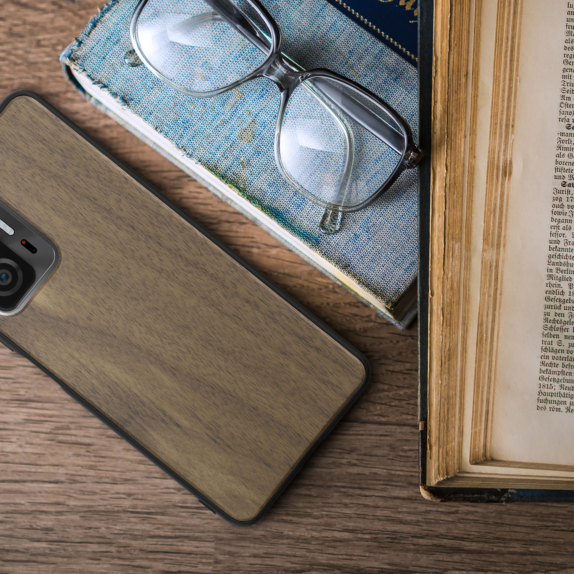 Dřevěné pouzdro pro Xiaomi 11T / 11T Pro kwmobile - tvrdý obal v tmavě hnědé barvě