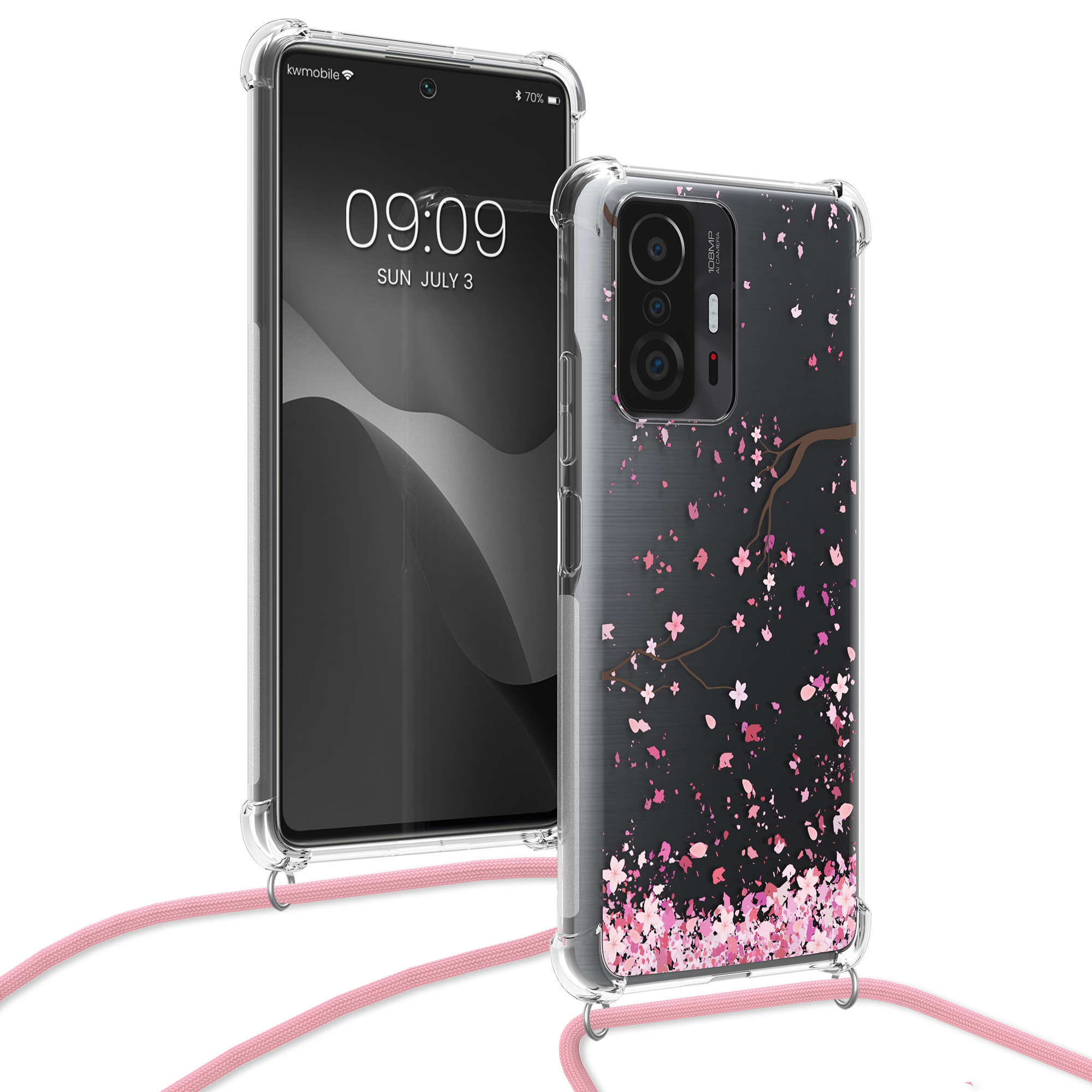Crossbody kryt na mobil 11T / 11T Pro Kryt s řemínkem kvetoucí třešeň