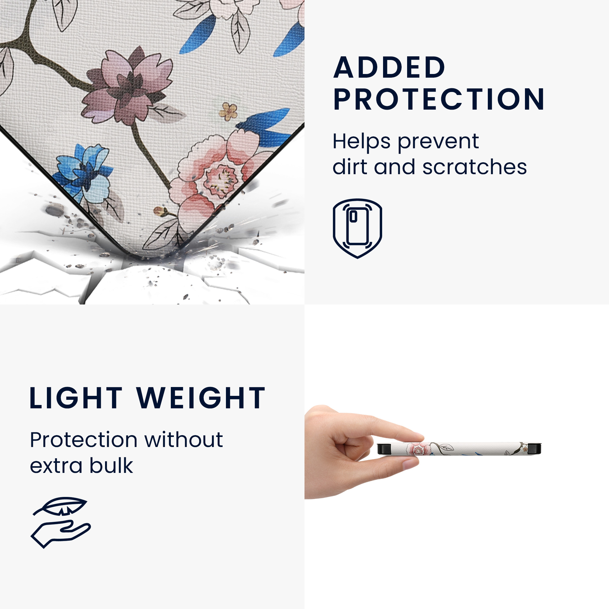 Obal pro Kobo Libra 2 kwmobile - motiv listy a květy s bílá / růžová / modrá