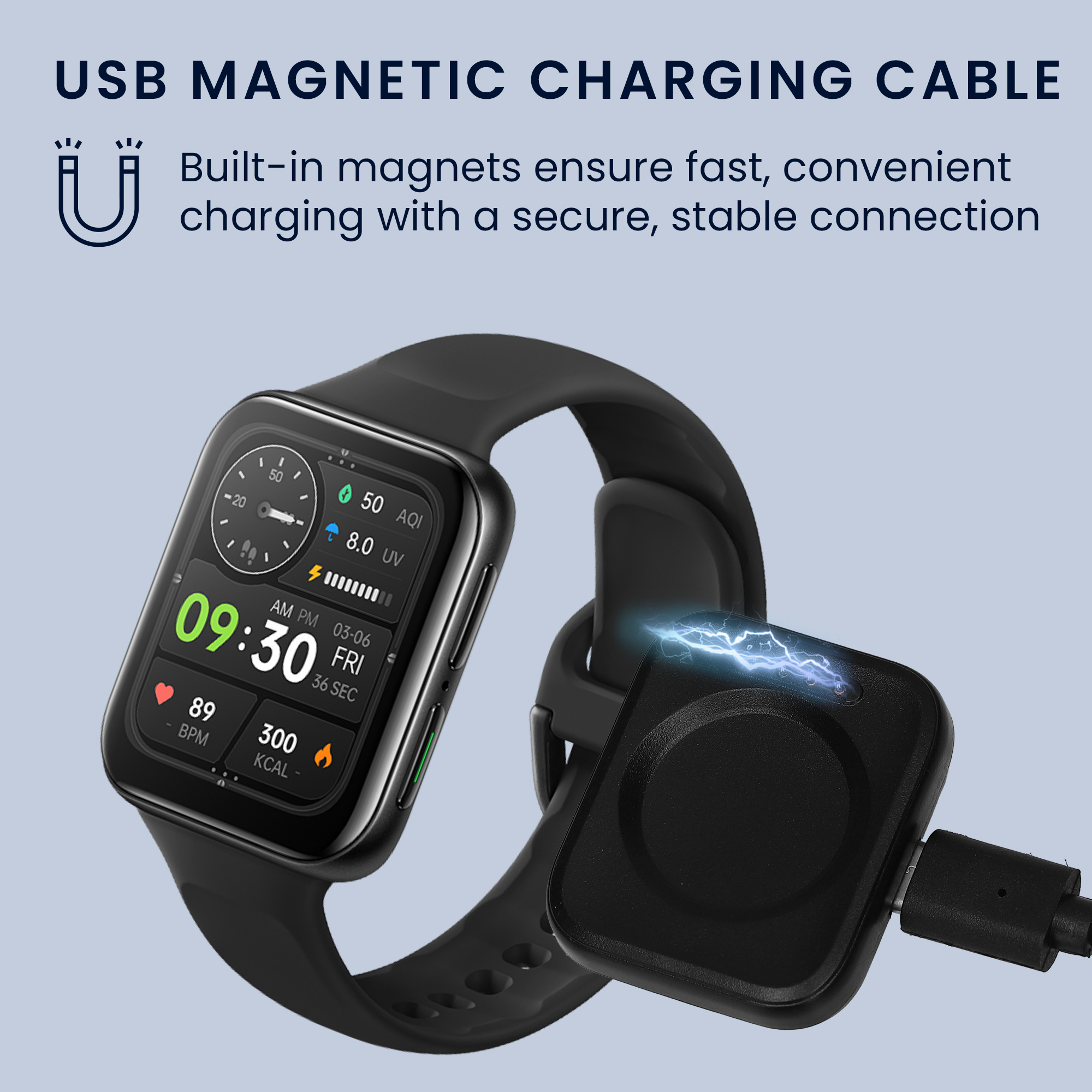 Nabíjecí kabel kwmobile pro Oppo Watch 2 (42mm 46mm) / Watch X / Watch 4 Pro, černá