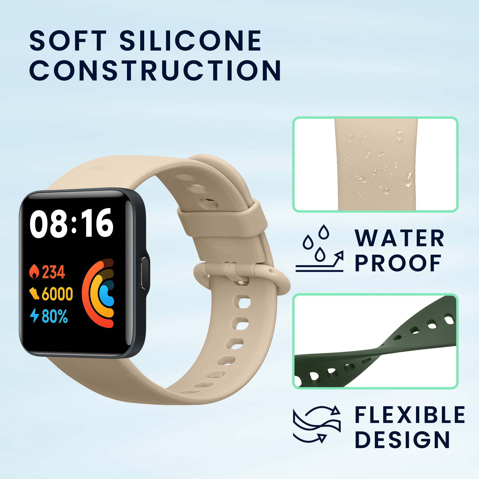 Řemínky pro Xiaomi Redmi Watch 2 Lite kwmobile silikonové - béžová / tmavě zelená