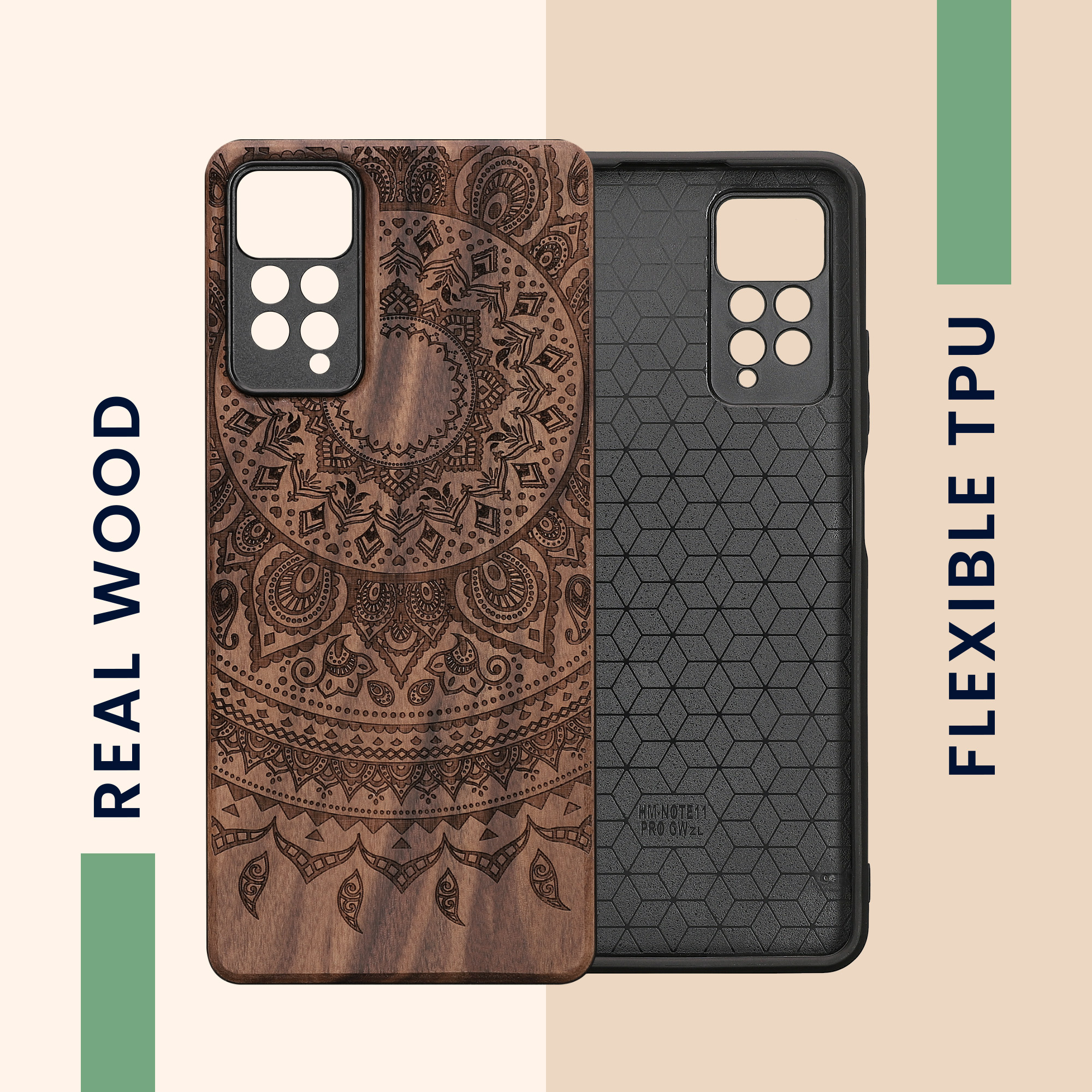 Dřevěný kryt Xiaomi Redmi Note 11 Pro TPU vanička, tmavě hnědý kwmobile