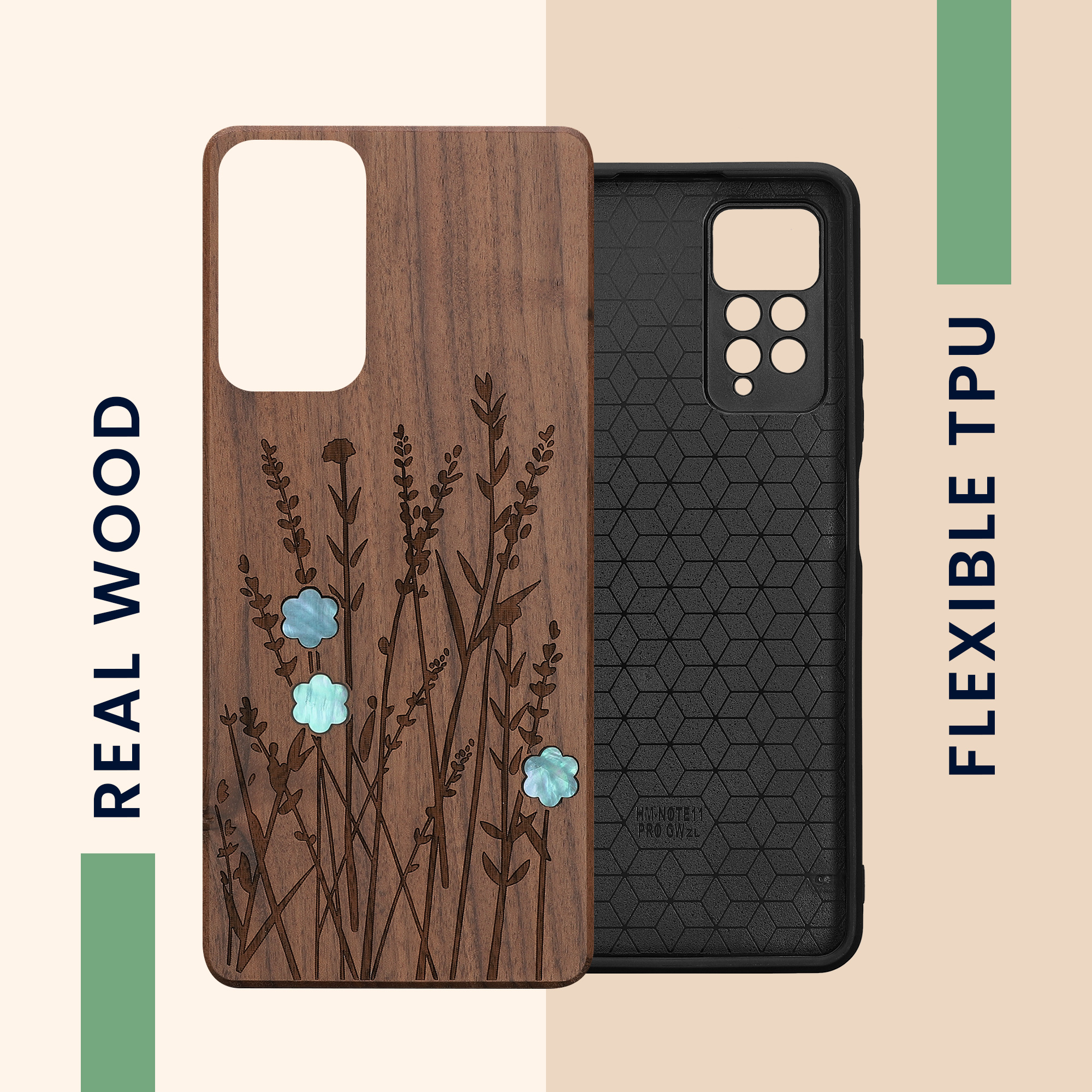 Dřevěný kryt Xiaomi Redmi Note 11 Pro TPU vanička, tmavě hnědý kwmobile