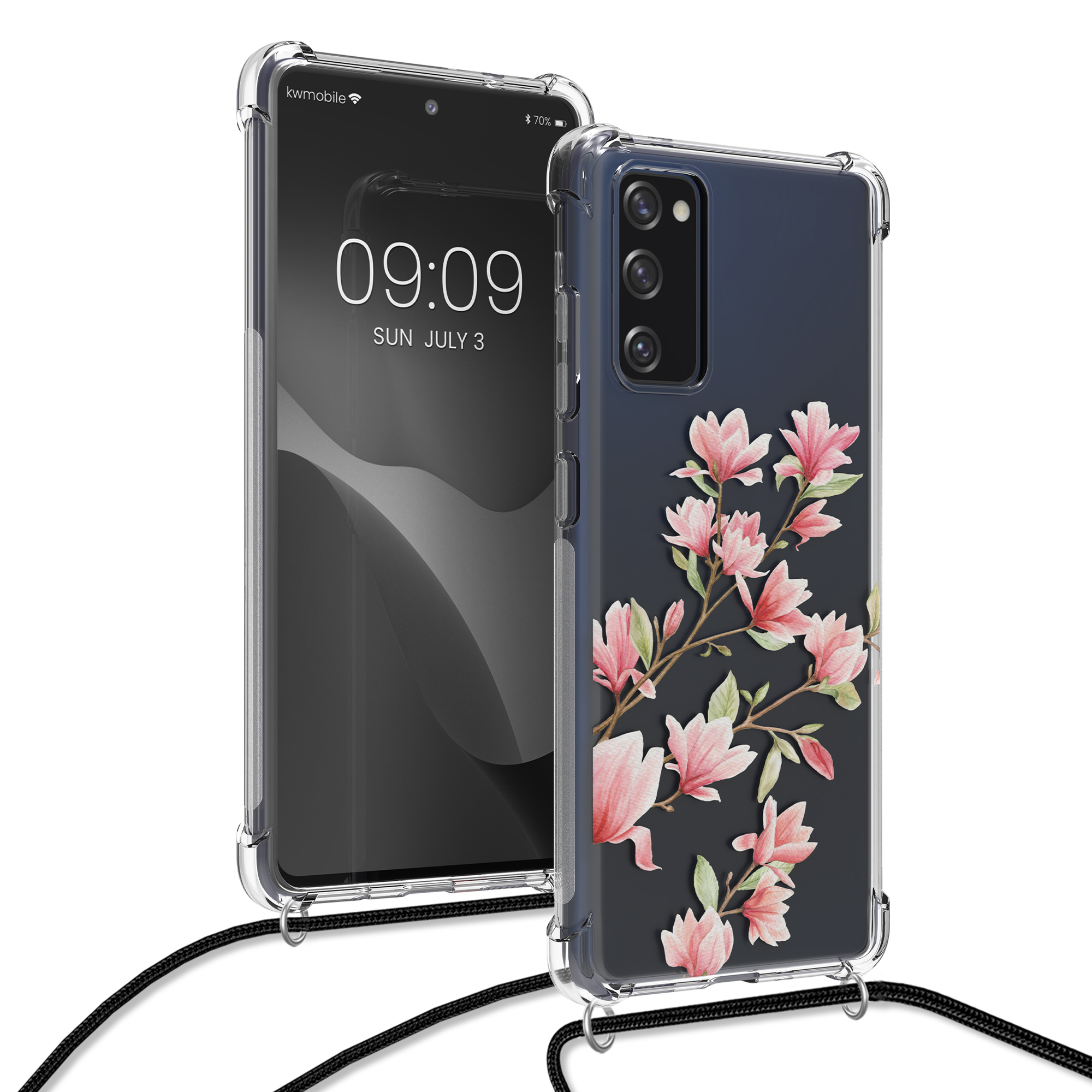 Crossbody kryt na mobil Samsung Galaxy S20 FE kwmobile Magnolias růžovo-bílo-transparentní