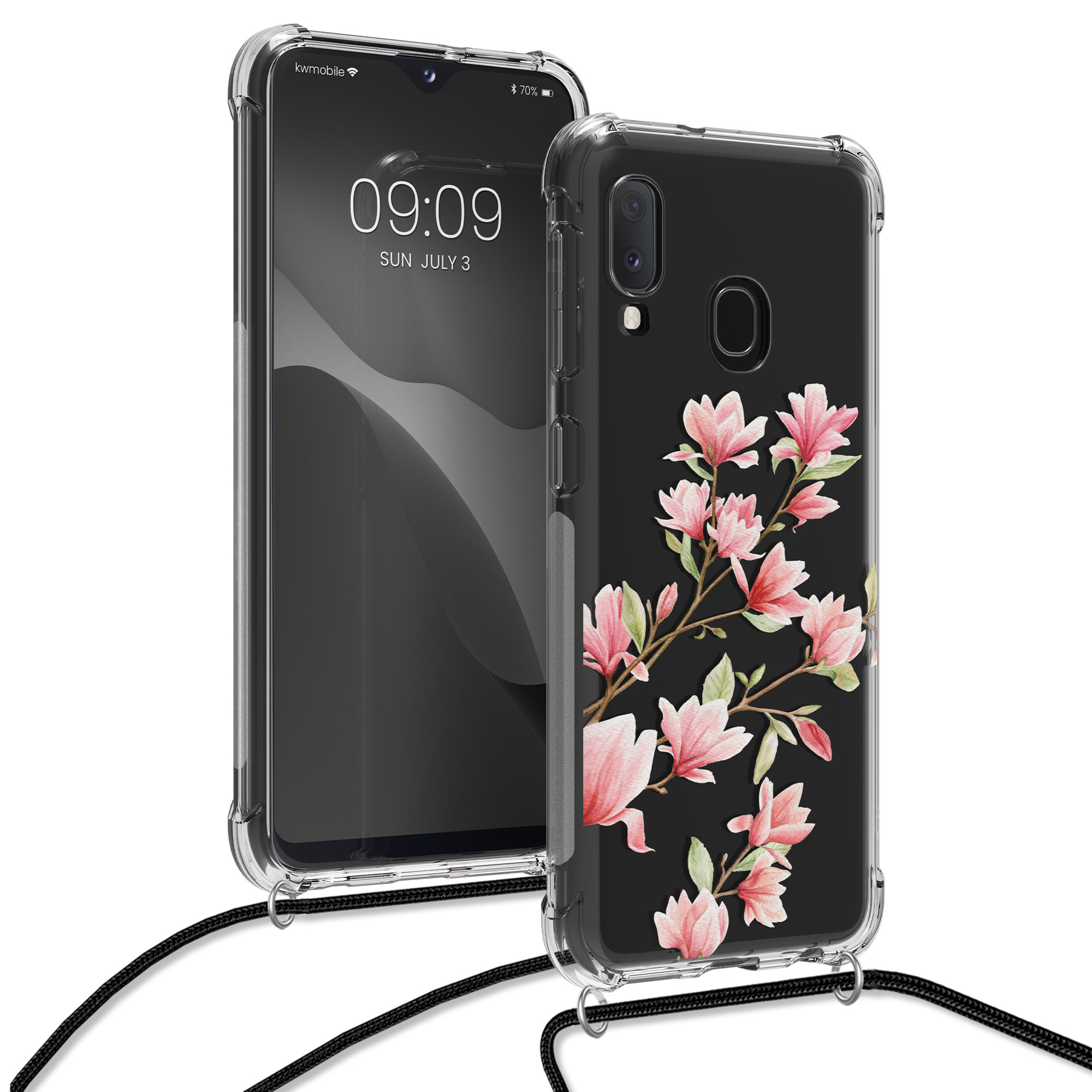 Crossbody kryt na mobil Samsung Galaxy A20e kwmobile Magnolias růžovo-bílo-transparentní