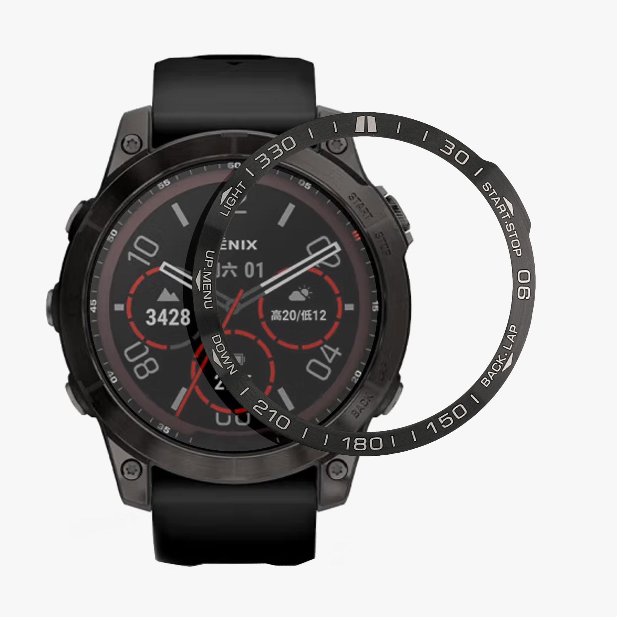 Ochranný rámeček pro Garmin Fenix 7 kwmobile hliníkové - černá / stříbrná
