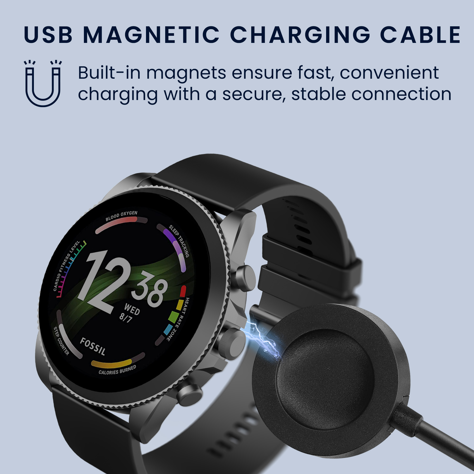 USB nabíjecí kabel pro chytré hodinky Fossil Gen 6 / 5 / 4 a Skagen Falster 2 kwmobile - černá