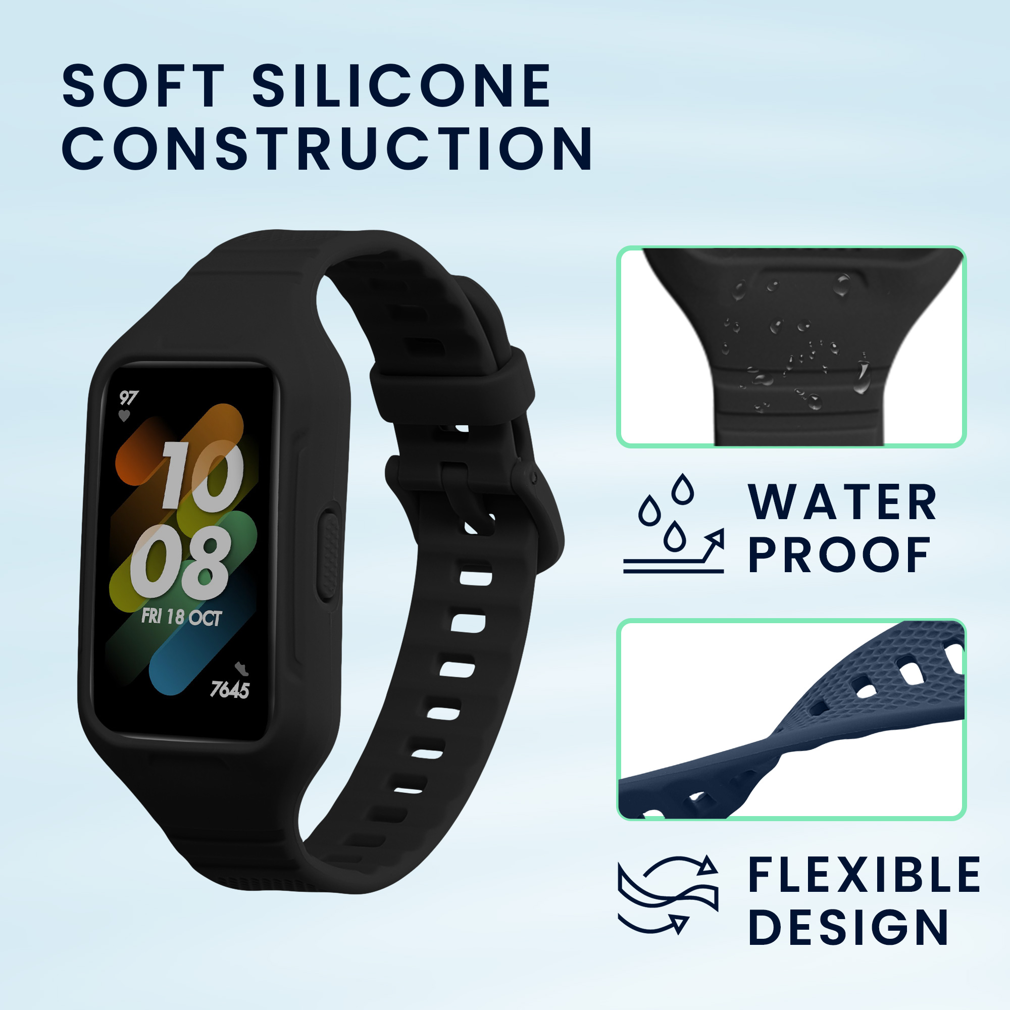 Řemínky pro Huawei Band 7 / Band 6 / Honor Band 6 kwmobile silikonové - černá / tmavě modrá