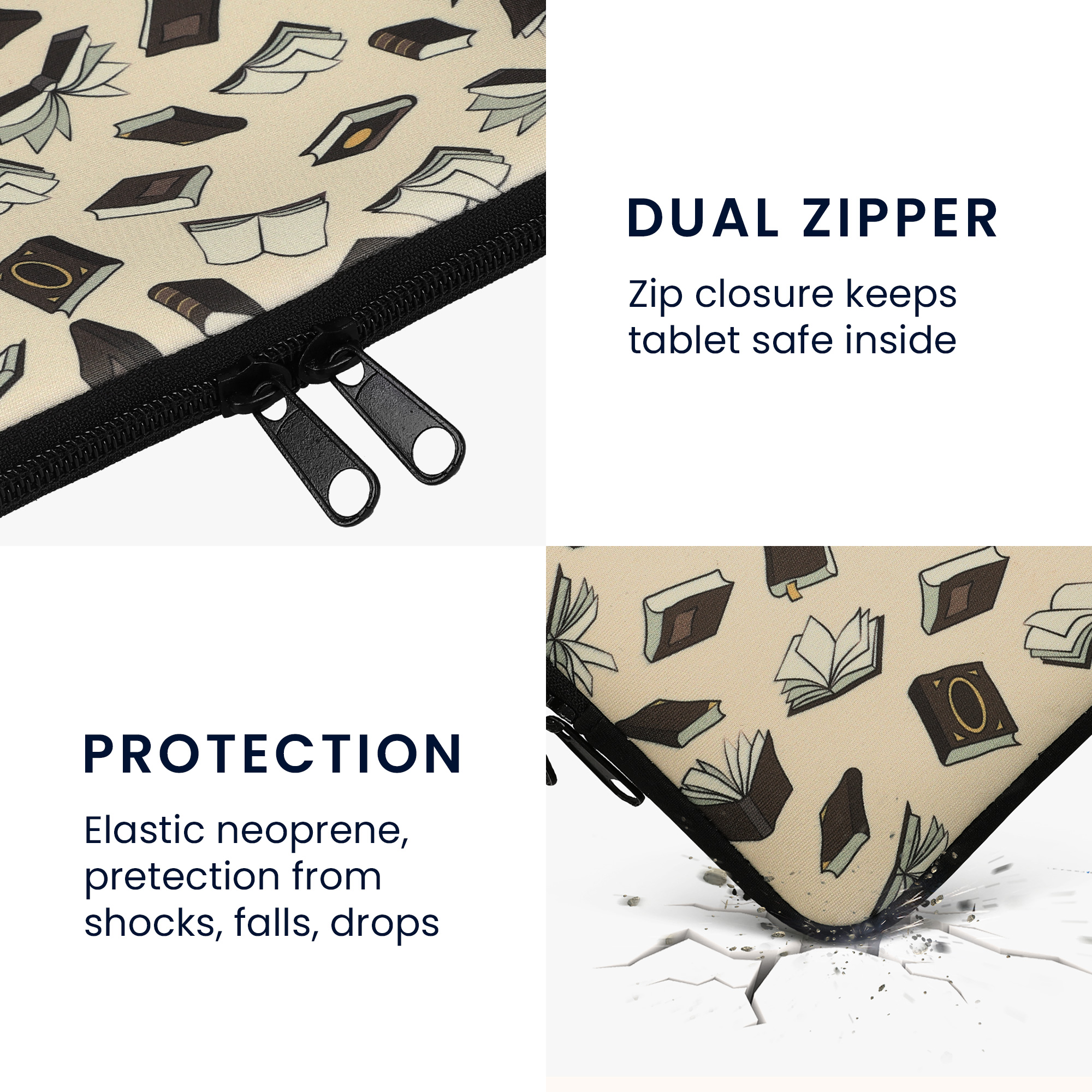 Neoprenové pouzdro na čtečku, velikost 6,8-7" kwmobile se zipem - béžová / hnědá / zlatá