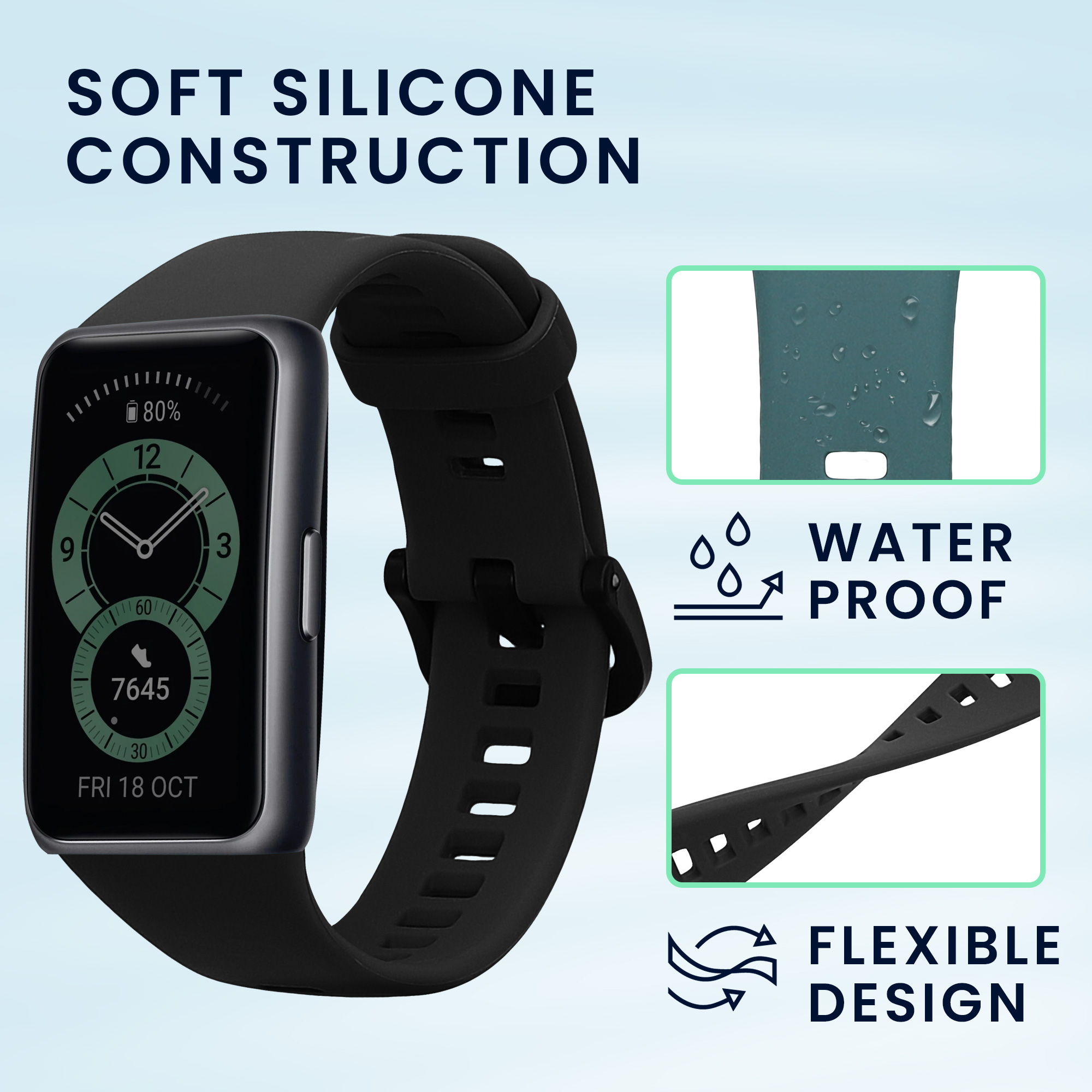 Řemínky pro Huawei Band 6 kwmobile silikonové - černá / mechově zelená