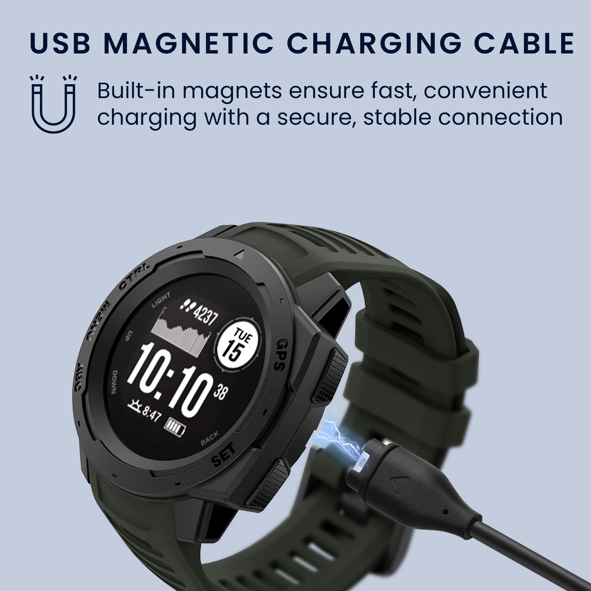 Nabíjecí kabel k chytrým hodinkám kwmobile Garmin Instinct 2 Solar / Instinct 2 / 2X / 2S / Crossover / Tide - černá
