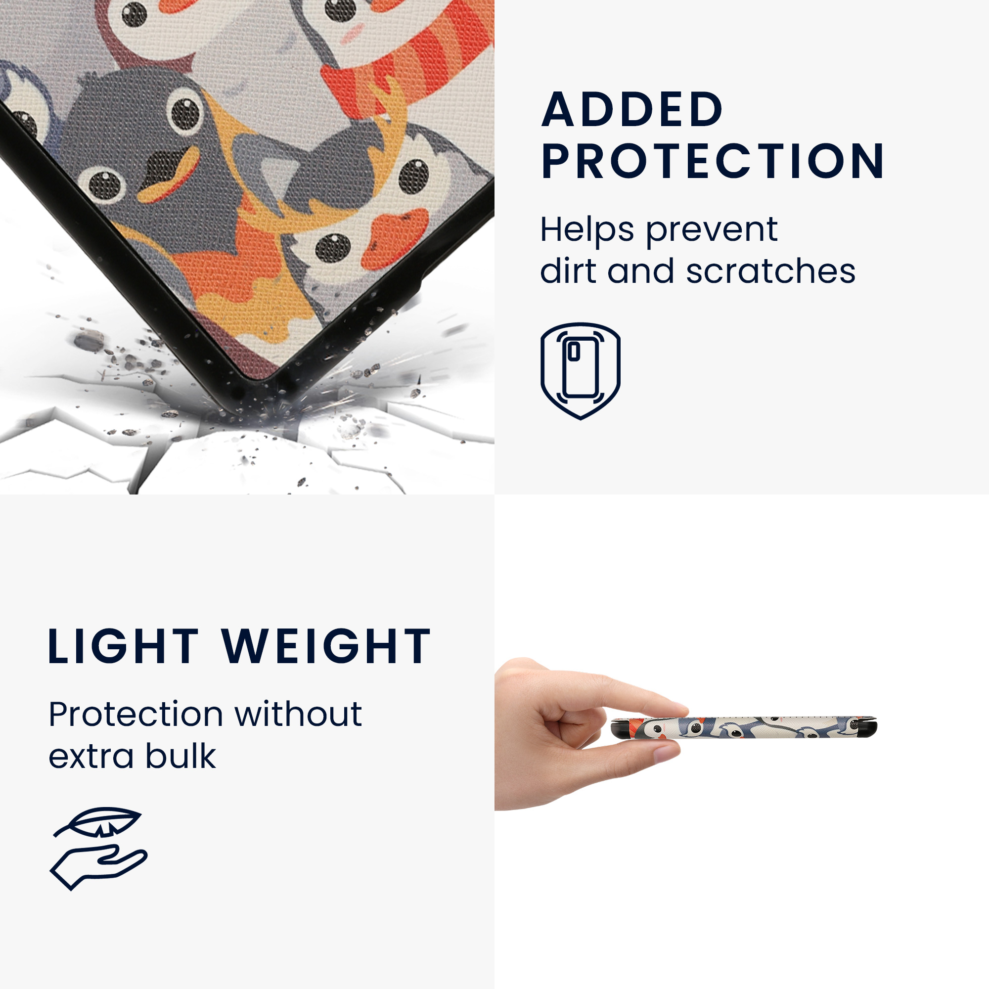 Pouzdro na čtečku kwmobile Amazon Kindle Paperwhite 11 Generation 2021 Case - Penguins šedá / žlutá / hnědá