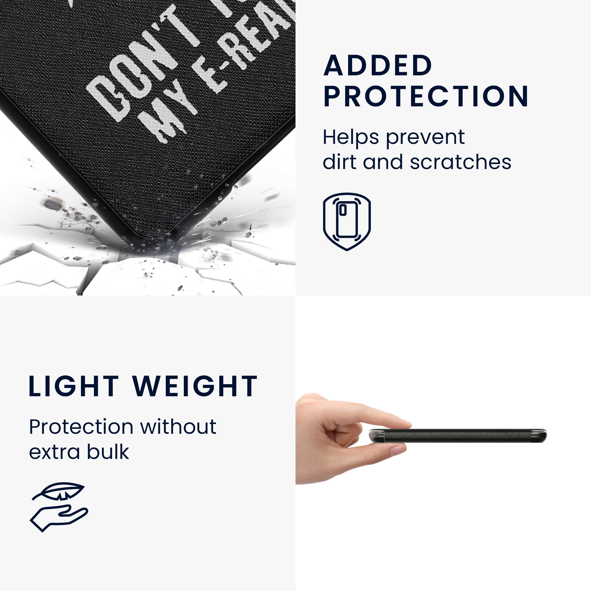 Pouzdro na čtečku kwmobile pro Amazon Kindle (2022/2024) - motiv Don't Touch My E-Reader bílá / černá