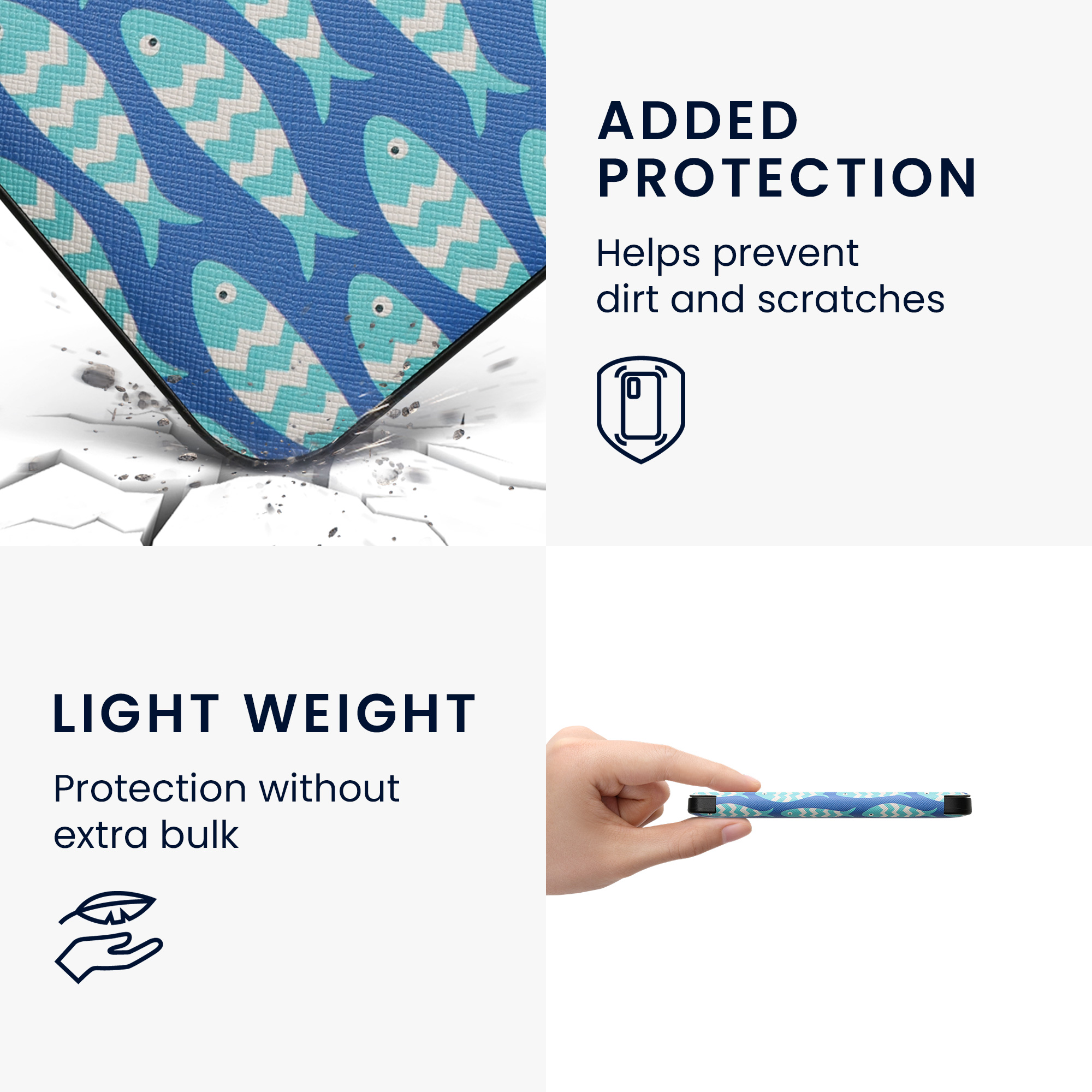 Flip pouzdro na čtečku s magnetem Kobo Clara 2E/Tolino Shine 4 Small Fish modro-světle modro-bílé