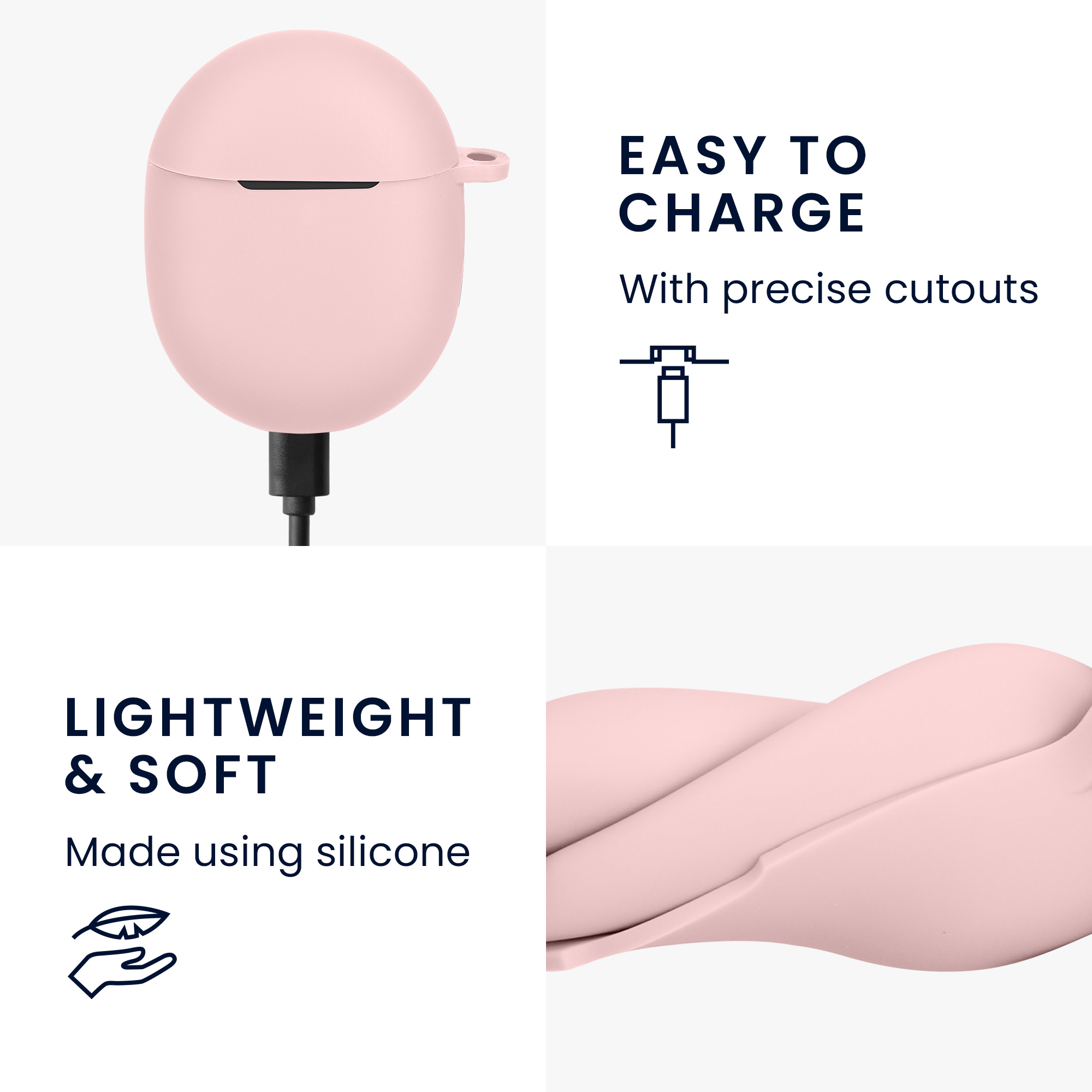 Silikonové pouzdro kwmobile pro Google Pixel Buds Pro 2 / Pixel Buds Pro - pudrově růžová