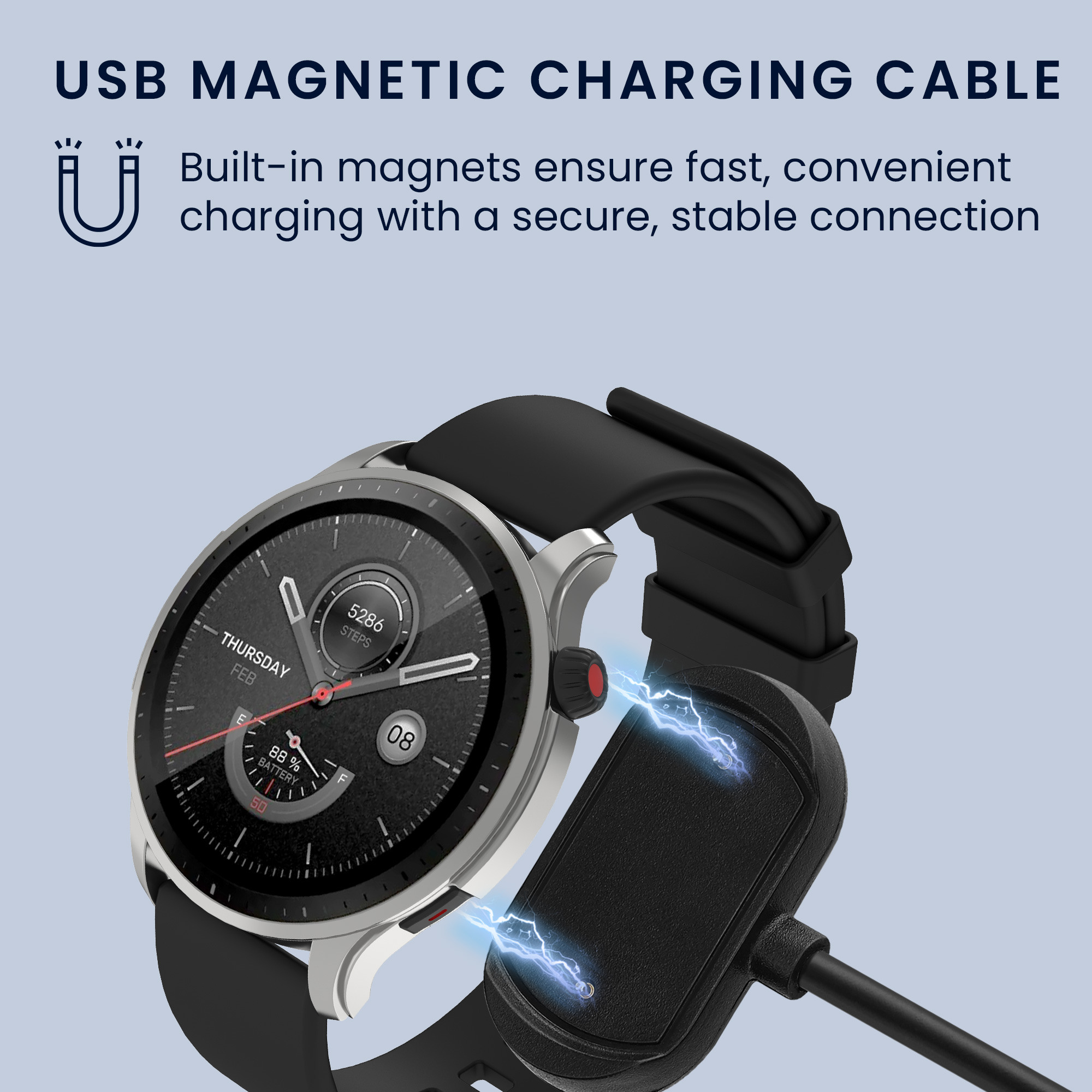 Nabíjecí kabel pro Huami Amazfit Cheetah / GTS 4 / GTR 4 / GTR 4 Pro kwmobile - černá