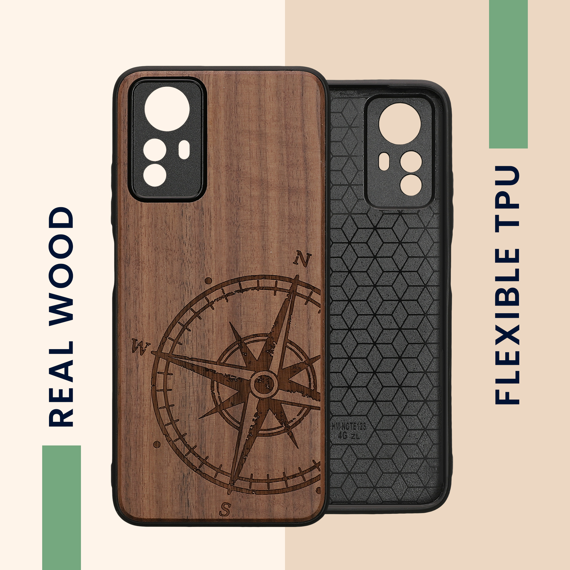 Dřevěný kryt Xiaomi Redmi Note 12S TPU nárazník tmavě hnědá kwmobile