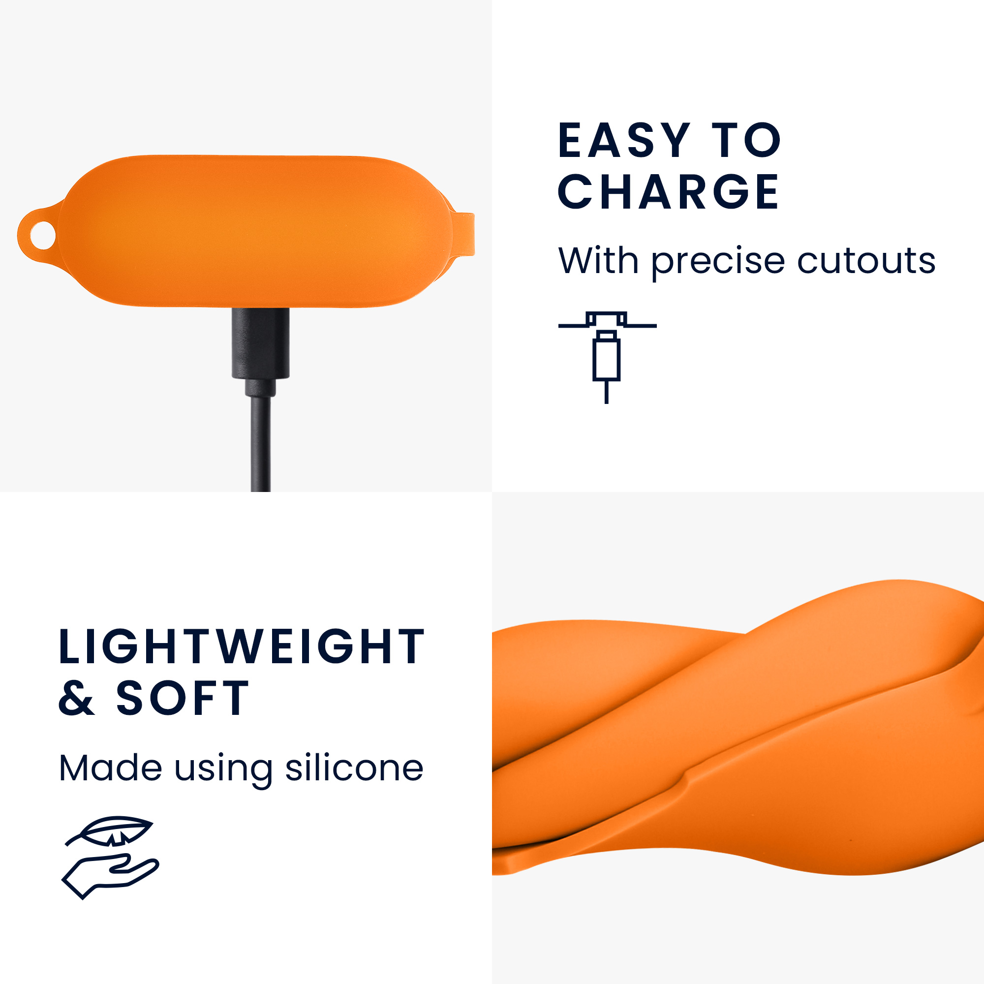Obal pro JBL WAVE BUDS kwmobile s karabinou silikonové - oranžová