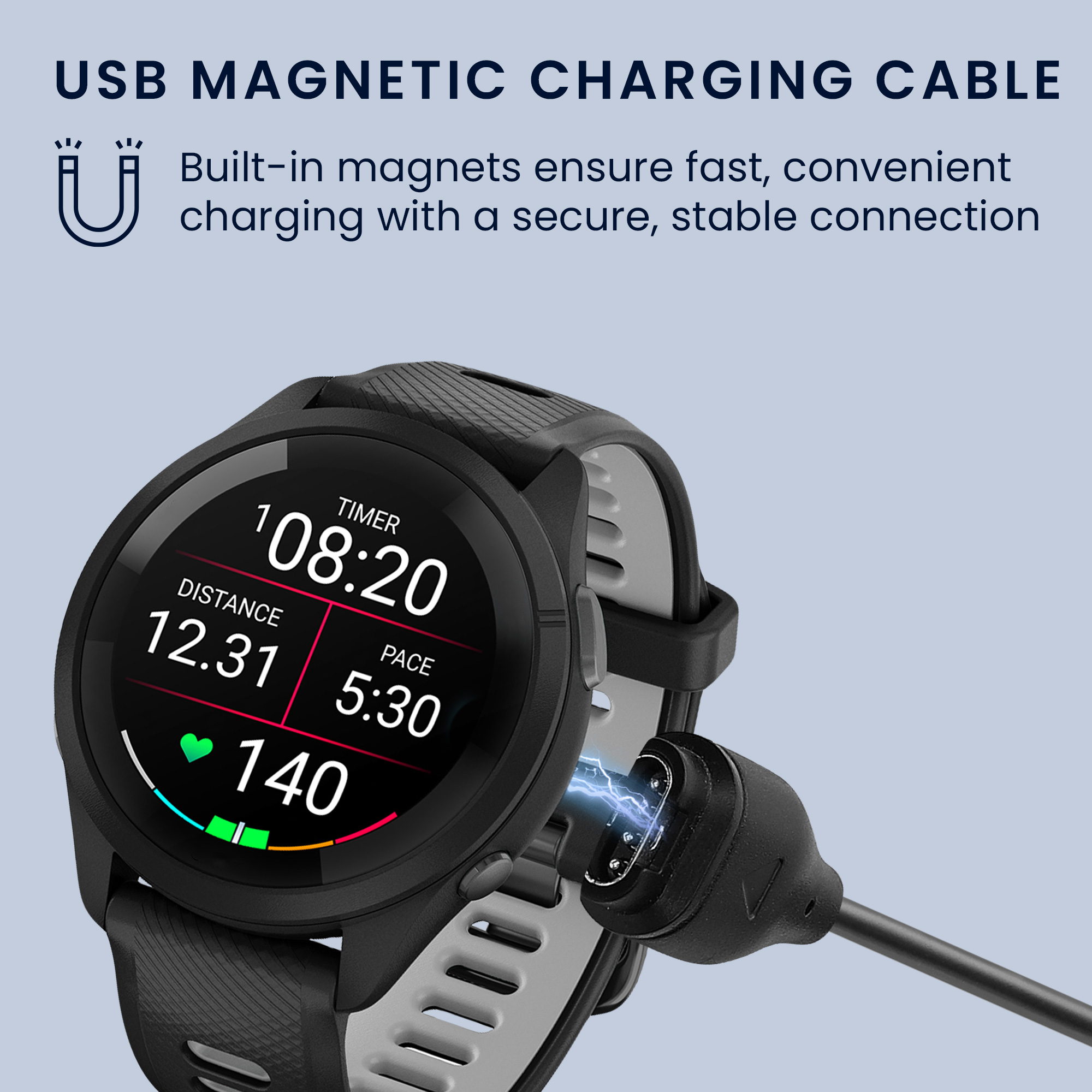 USB-C nabíjecí kabel pro chytré hodinky pro Garmin Forerunner 265 / 265S / 965 / Forerunner 970 / 165 / 570 kwmobile - černá