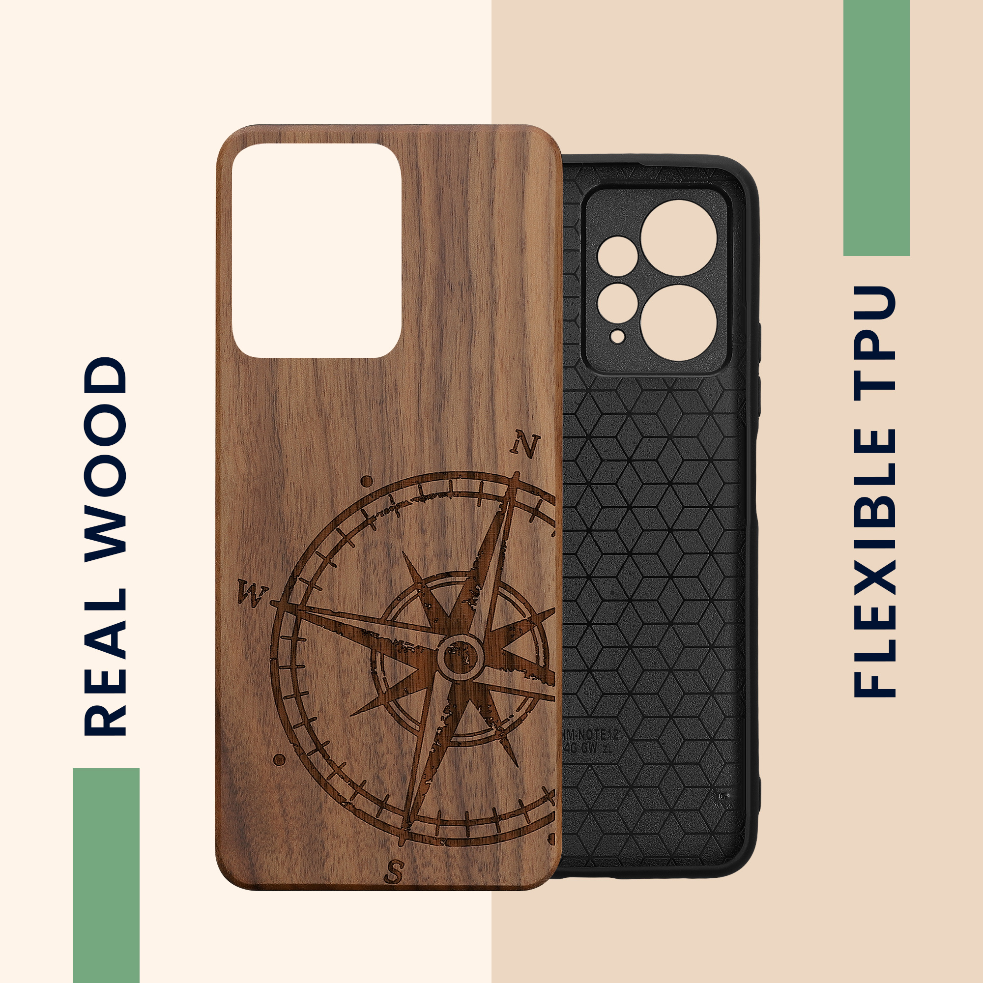 Dřevěný kryt Xiaomi Redmi Note 12 (4G) TPU nárazník tmavě hnědá kwmobile