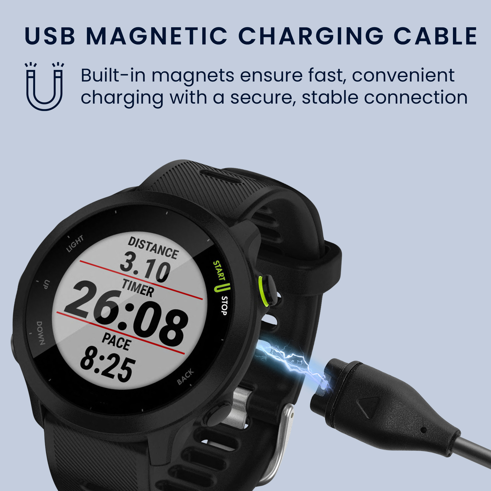 USB-C nabíjecí kabel pro chytré hodinky pro Garmin Forerunner 55 kwmobile - černá