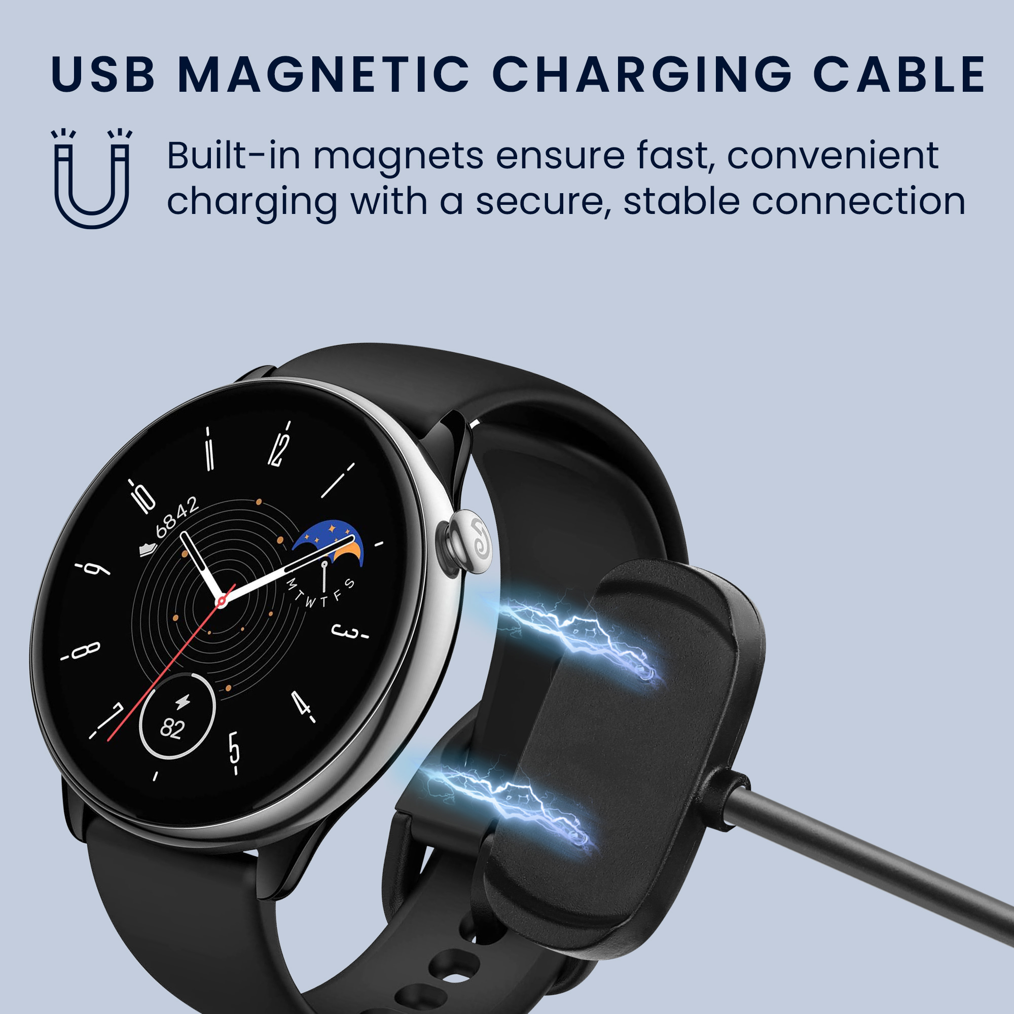 Nabíjecí kabel pro Huami Amazfit GTR Mini / GTS 4 Mini / GTS 2 Mini / Active Edge / T-Rex Pro kwmobile USB-C - černá