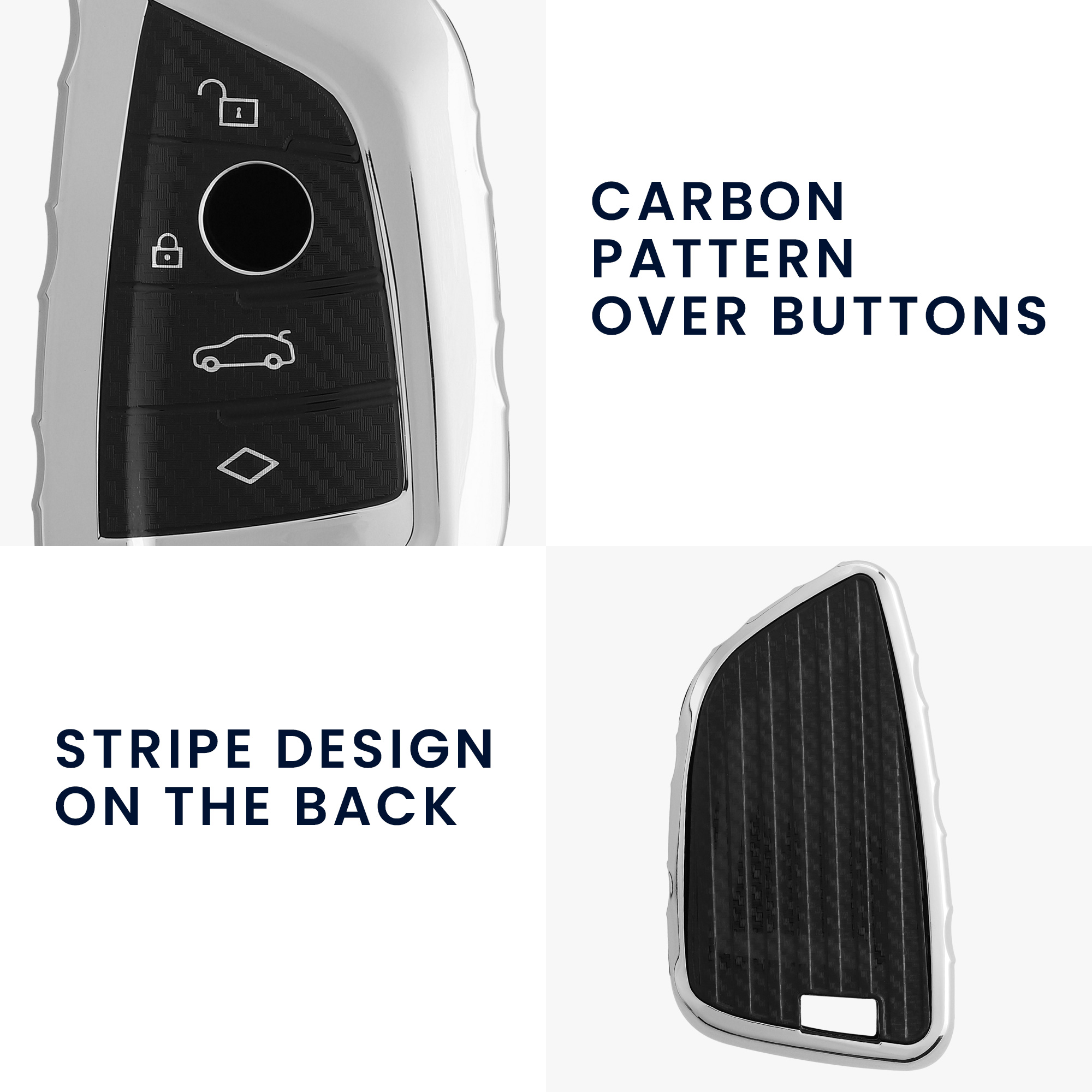 Pevné pouzdro na klíč od auta BMW 3 tlačítka Smart Key leskle stříbrné