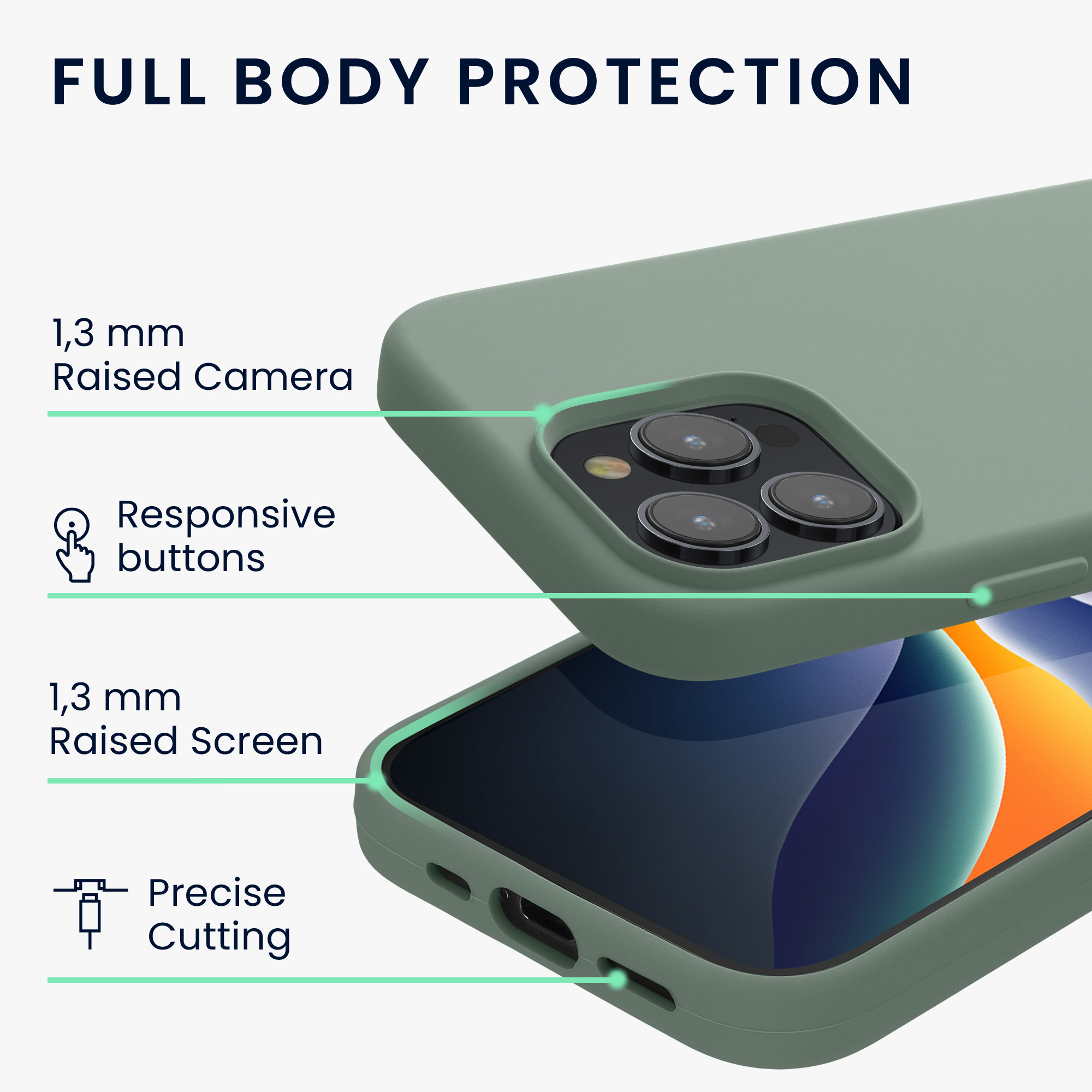 Silikonový kryt kwmobile pro iPhone 15 Pro Max - dešťově zelená