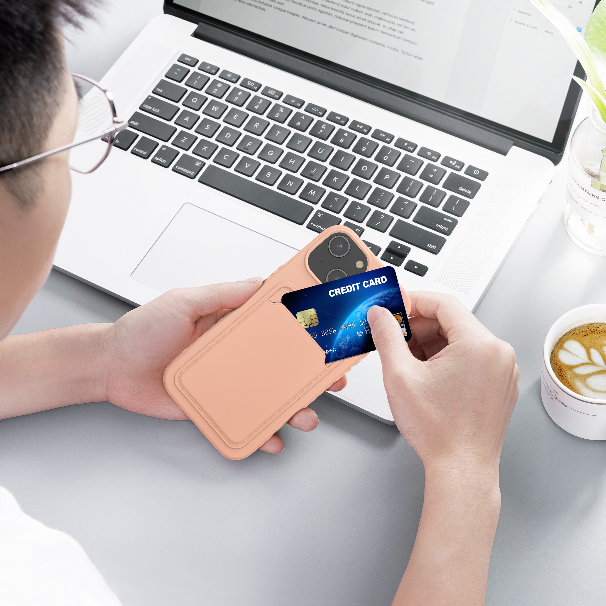 Kryt kwmobile s přihrádkou na kartu iPhone 15 růžová