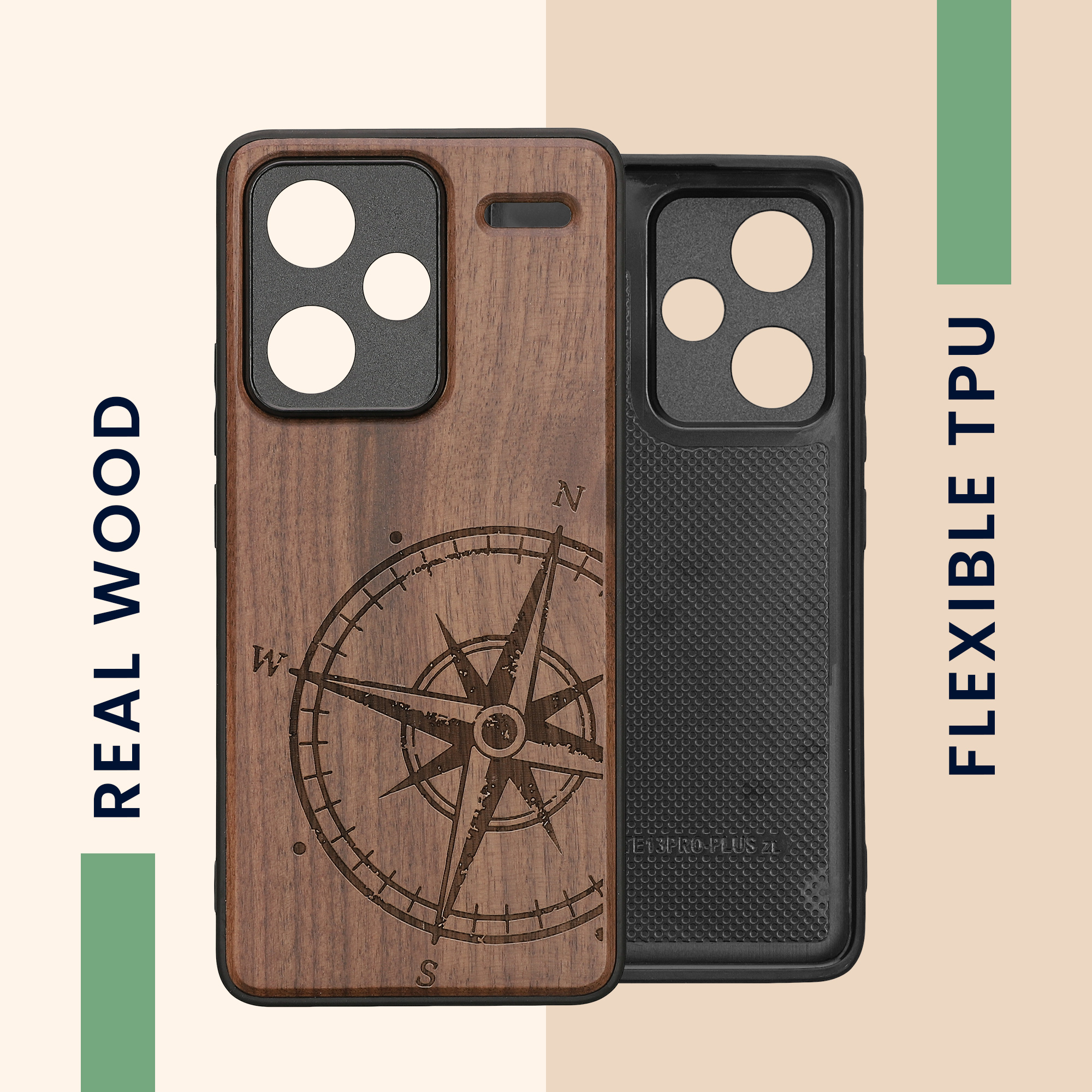 Dřevěný kryt Xiaomi Redmi Note 13 Pro+ 5G TPU nárazník tmavě hnědá kwmobile