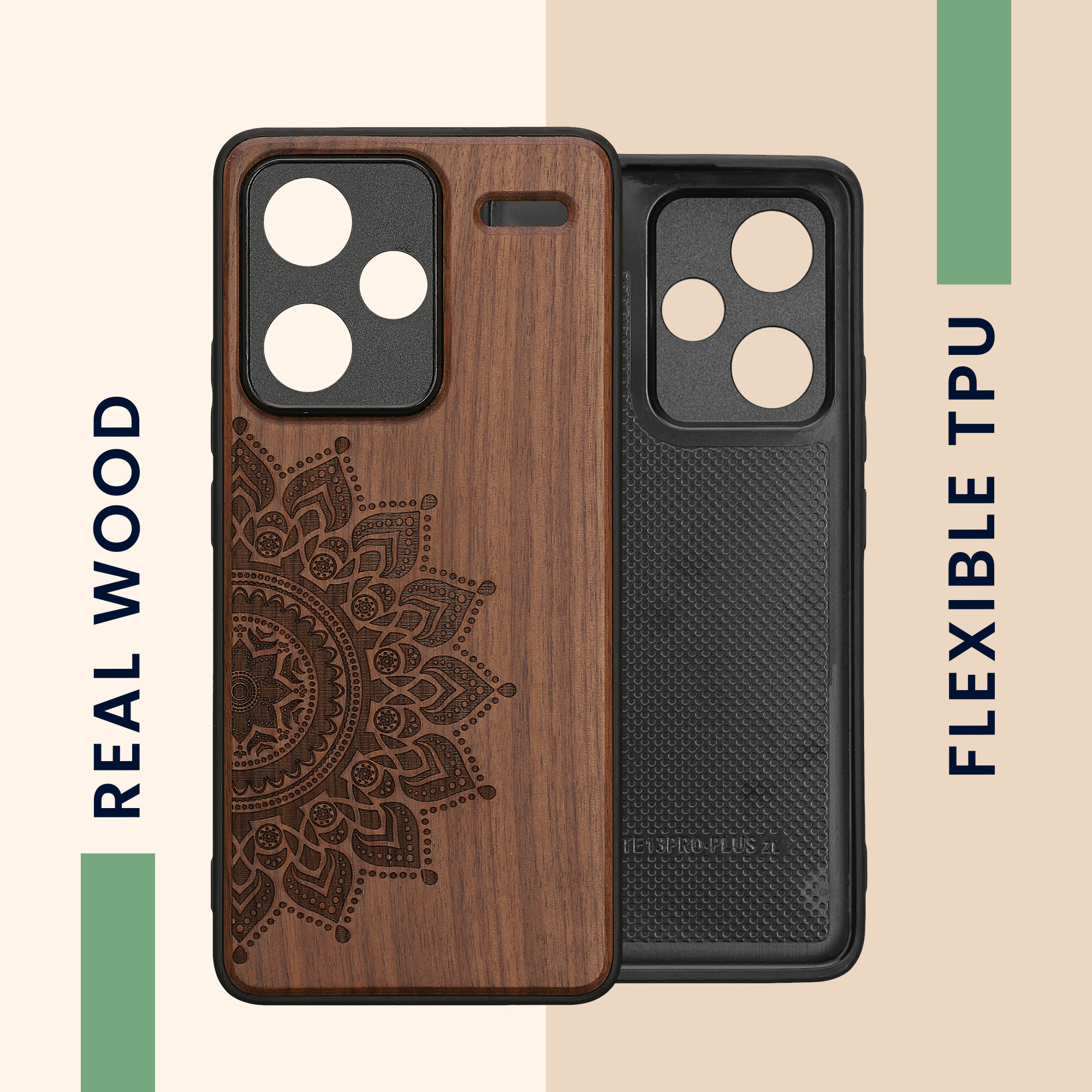 Dřevěný kryt Xiaomi Redmi Note 13 Pro+ 5G TPU nárazník tmavě hnědá kwmobile