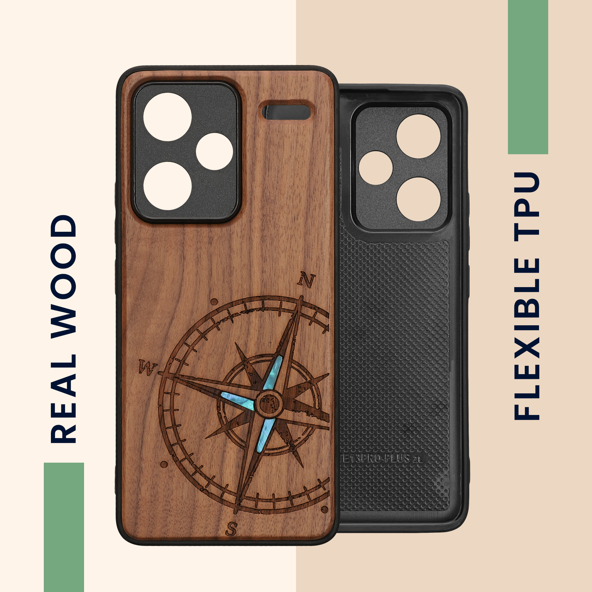 Dřevěný kryt Xiaomi Redmi Note 13 Pro+ 5G TPU nárazník tmavě hnědá kwmobile