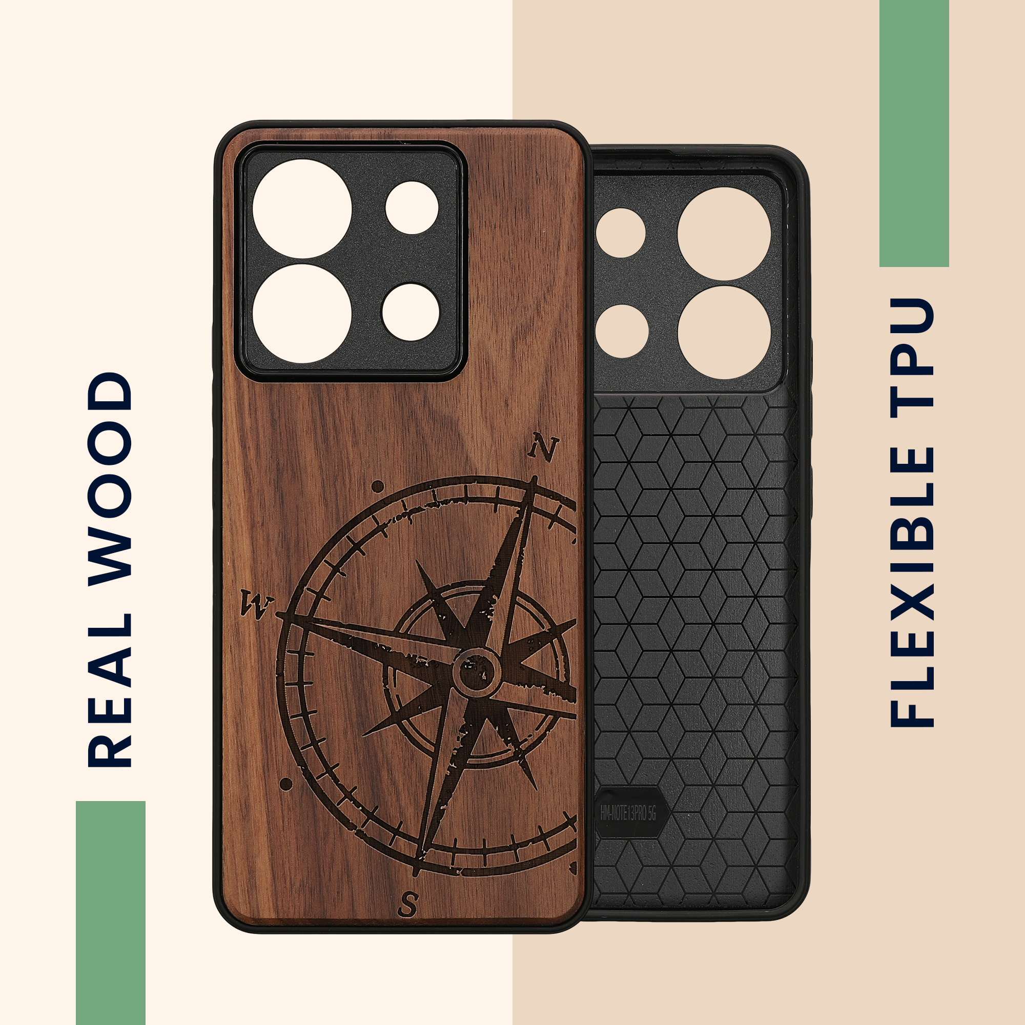 Dřevěný kryt Xiaomi Redmi Note 13 Pro 5G TPU nárazník tmavě hnědá kwmobile