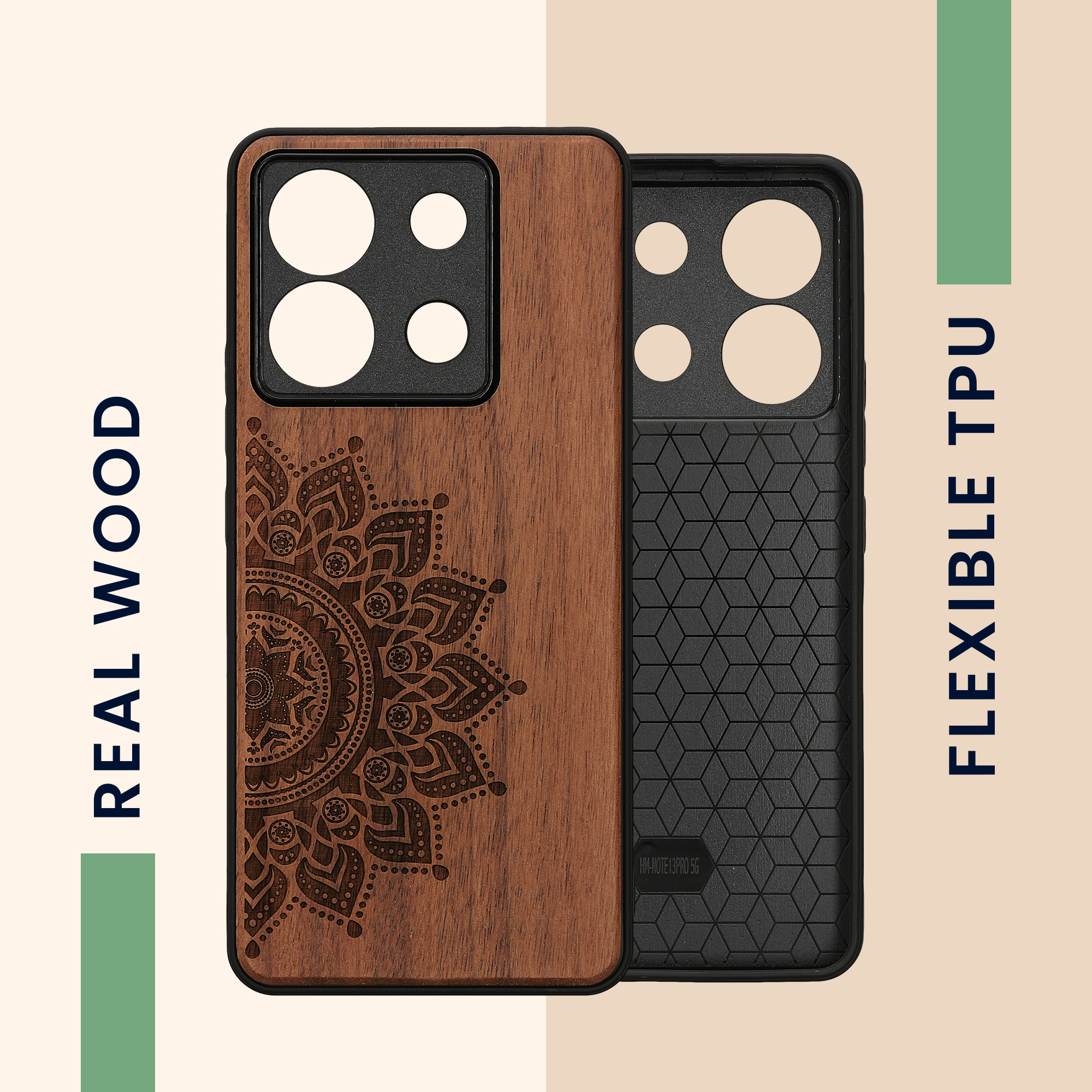 Dřevěný kryt Xiaomi Redmi Note 13 Pro 5G TPU nárazník tmavě hnědá kwmobile
