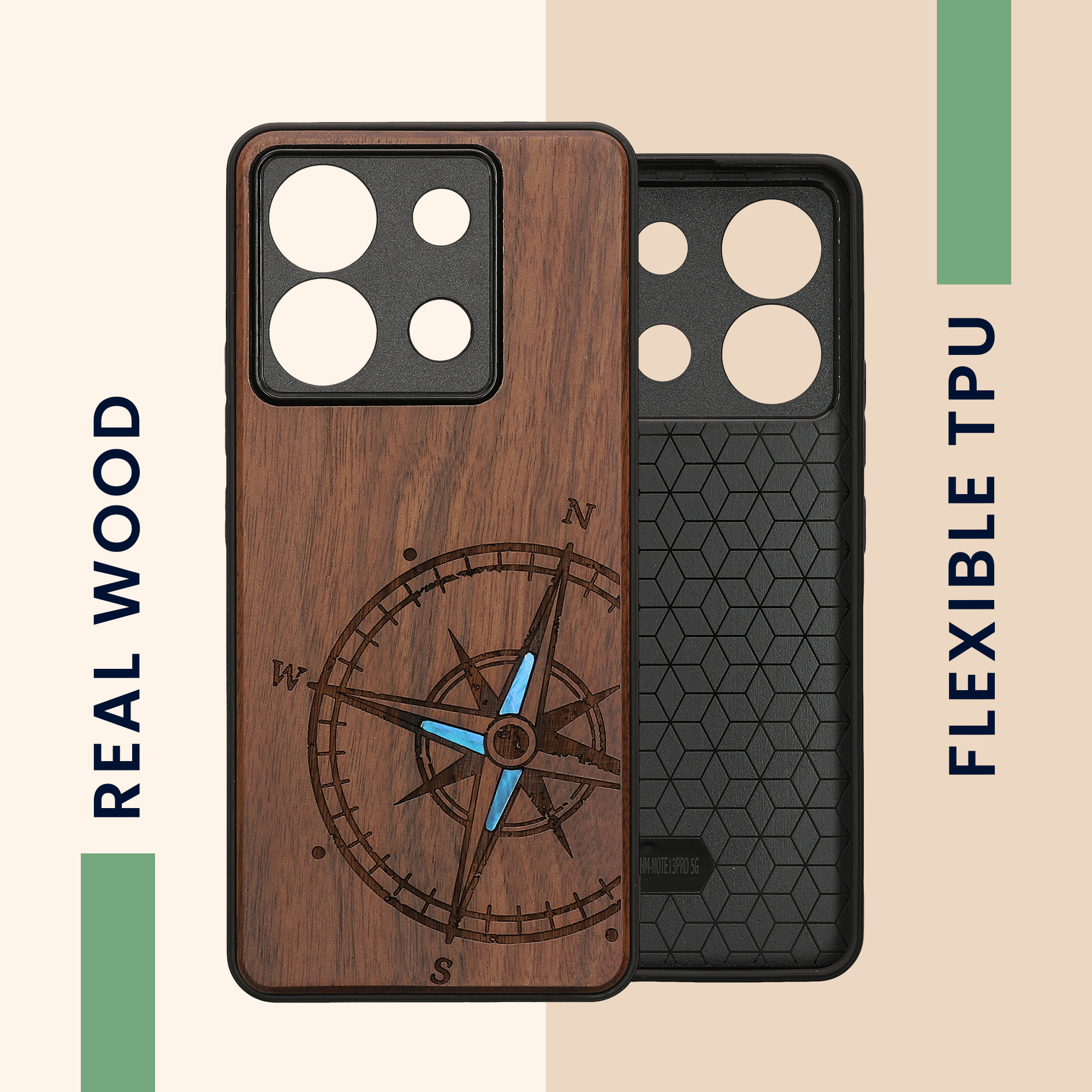 Dřevěný kryt Xiaomi Redmi Note 13 Pro 5G TPU nárazník tmavě hnědá kwmobile