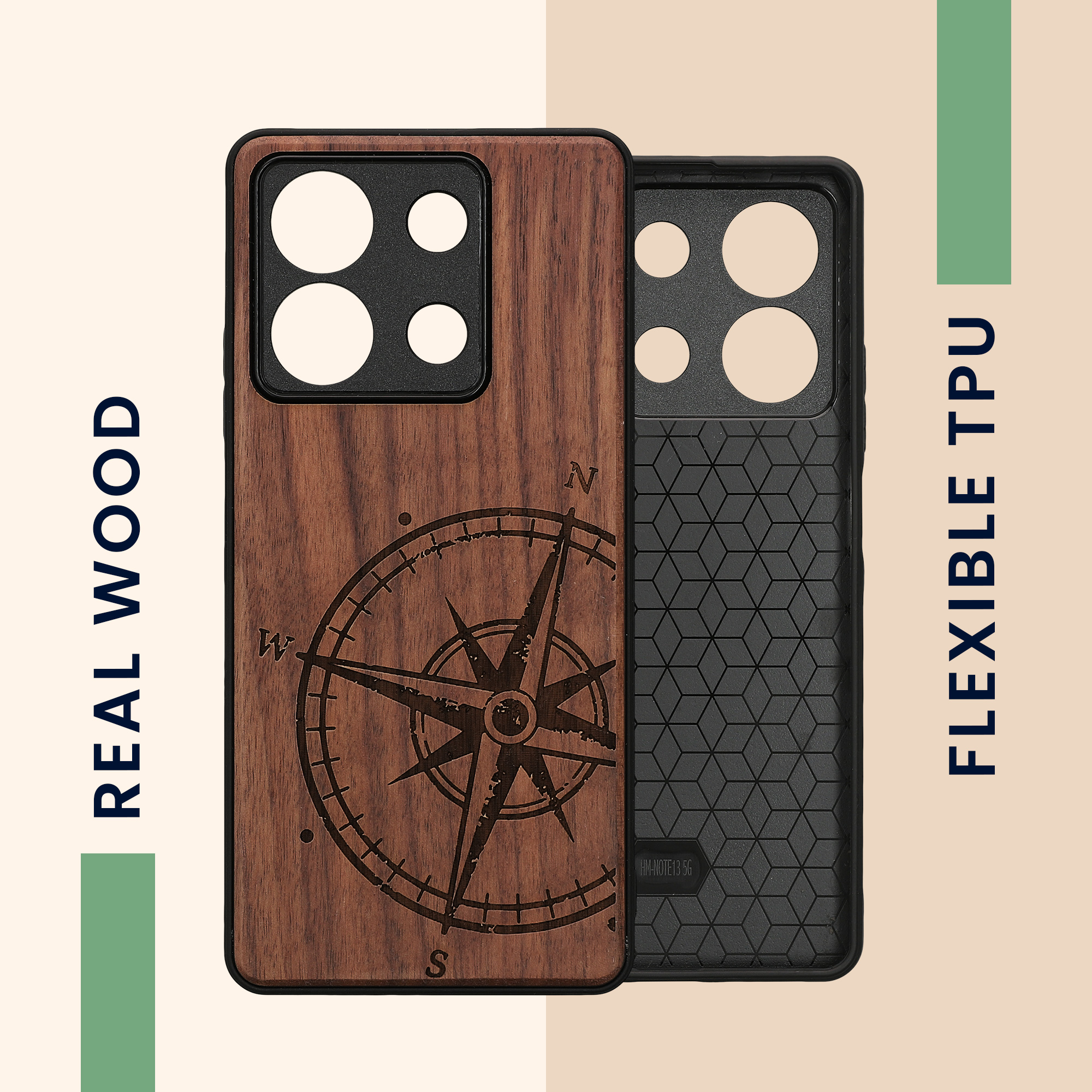 Dřevěný kryt Xiaomi Redmi Note 13 5G TPU nárazník tmavě hnědá kwmobile