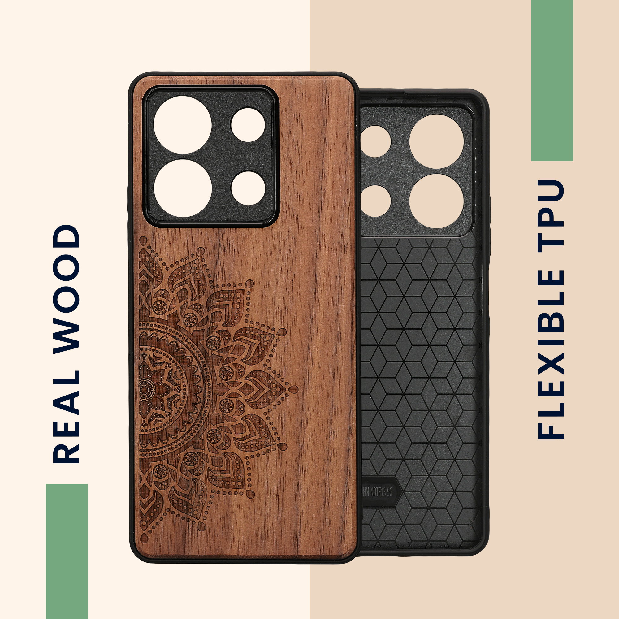 Dřevěný kryt Xiaomi Redmi Note 13 5G TPU nárazník tmavě hnědá kwmobile
