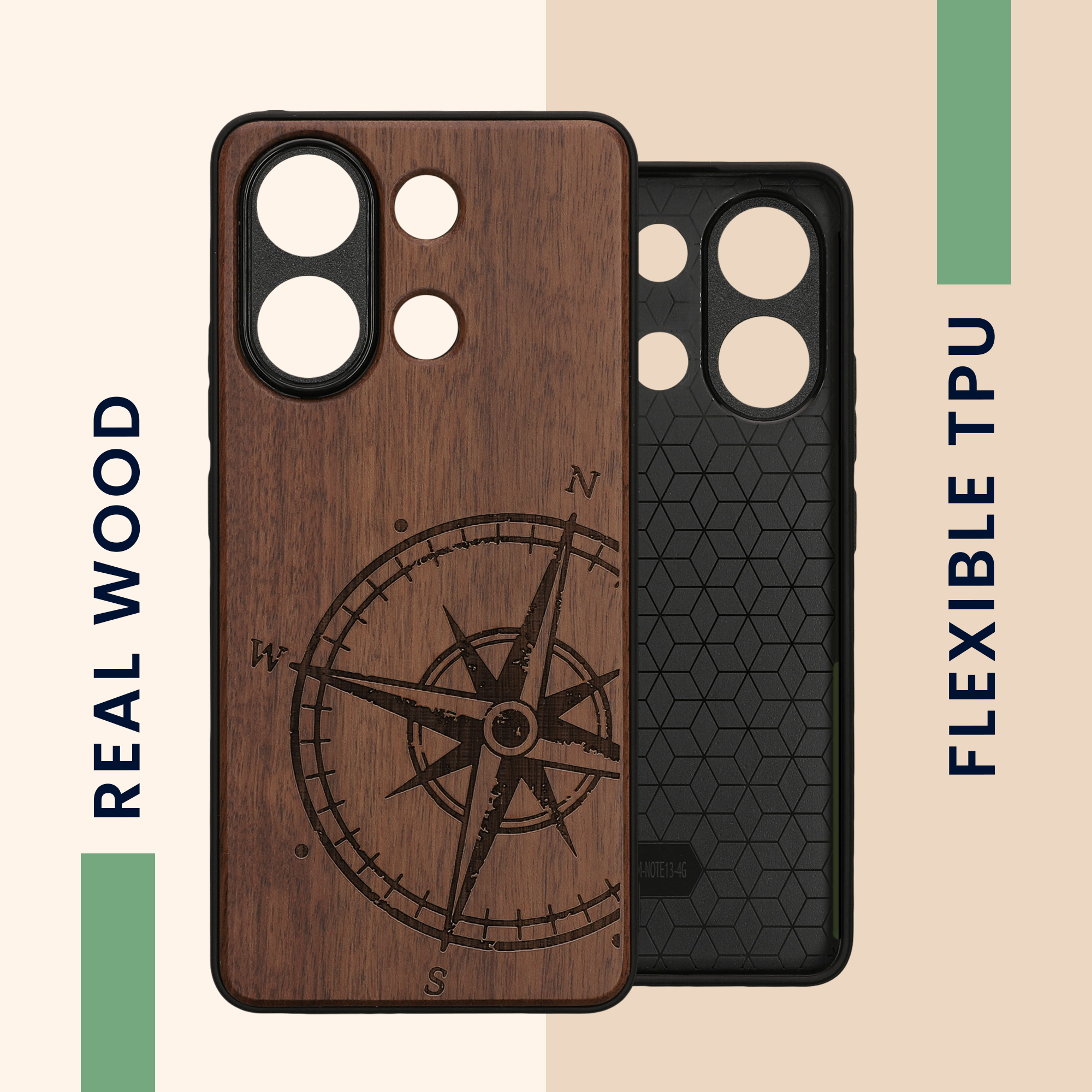 Dřevěný kryt Xiaomi Redmi Note 13 4G TPU nárazník tmavě hnědá kwmobile