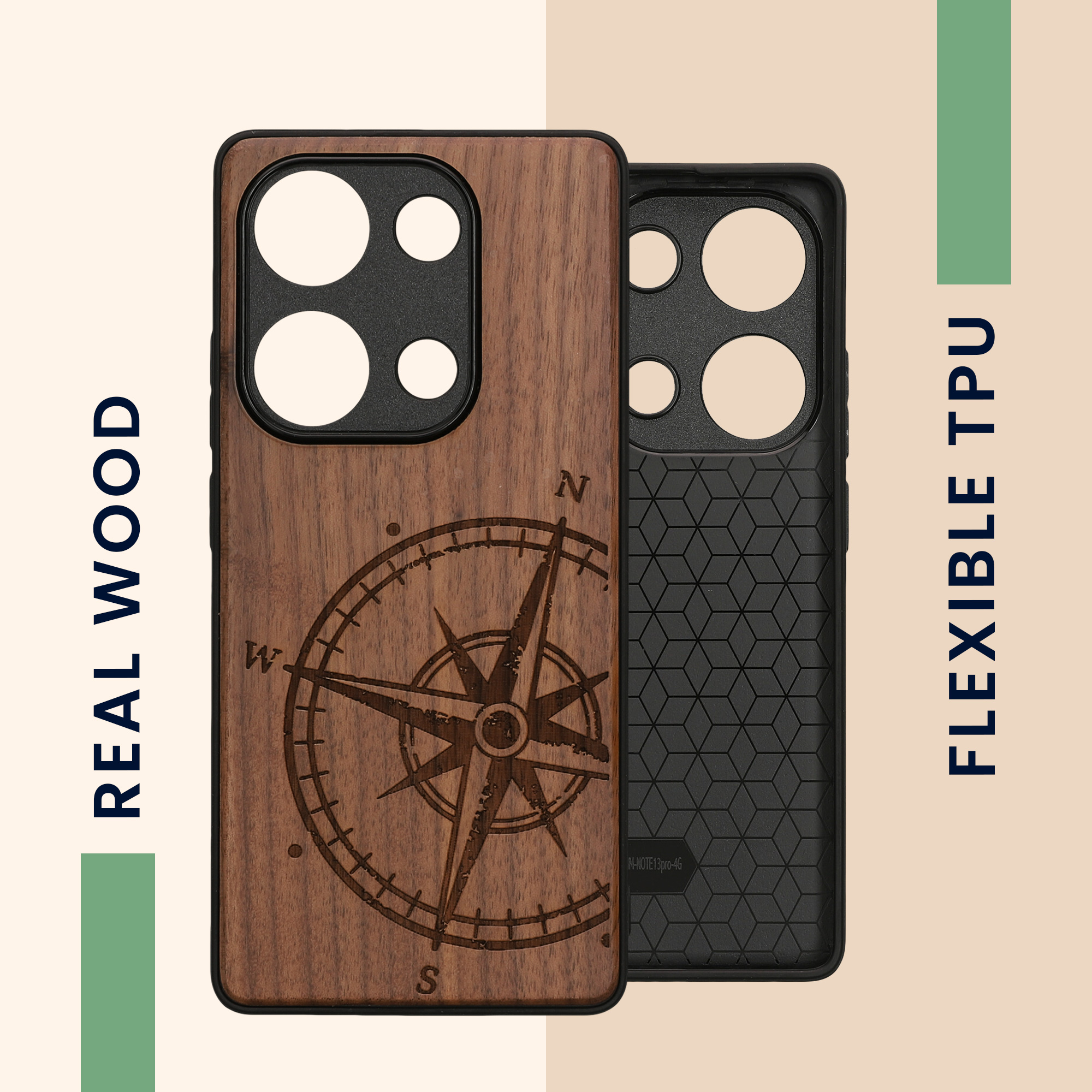 Dřevěný kryt Xiaomi Redmi Note 13 Pro 4G TPU nárazník tmavě hnědá kwmobile