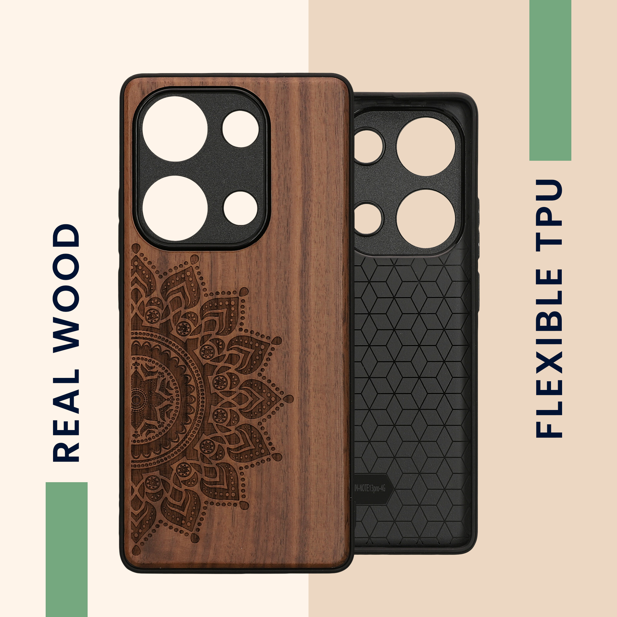 Dřevěný kryt Xiaomi Redmi Note 13 Pro 4G TPU nárazník tmavě hnědá kwmobile