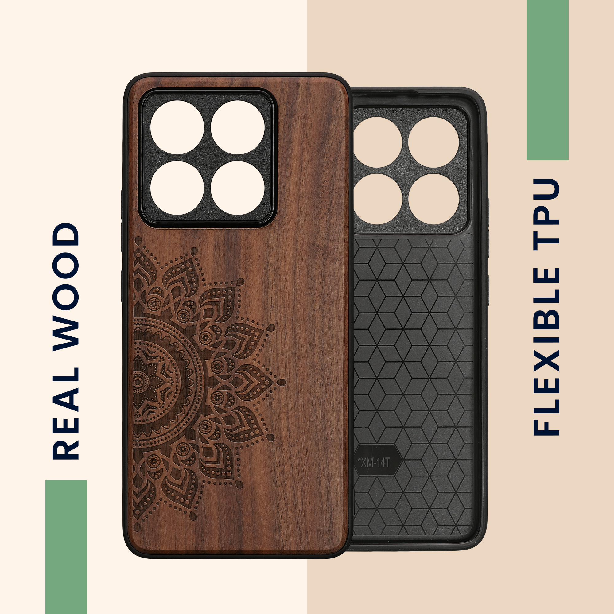 Kryt na mobil Xiaomi 14T kwmobile Wood Case tmavě hnědá