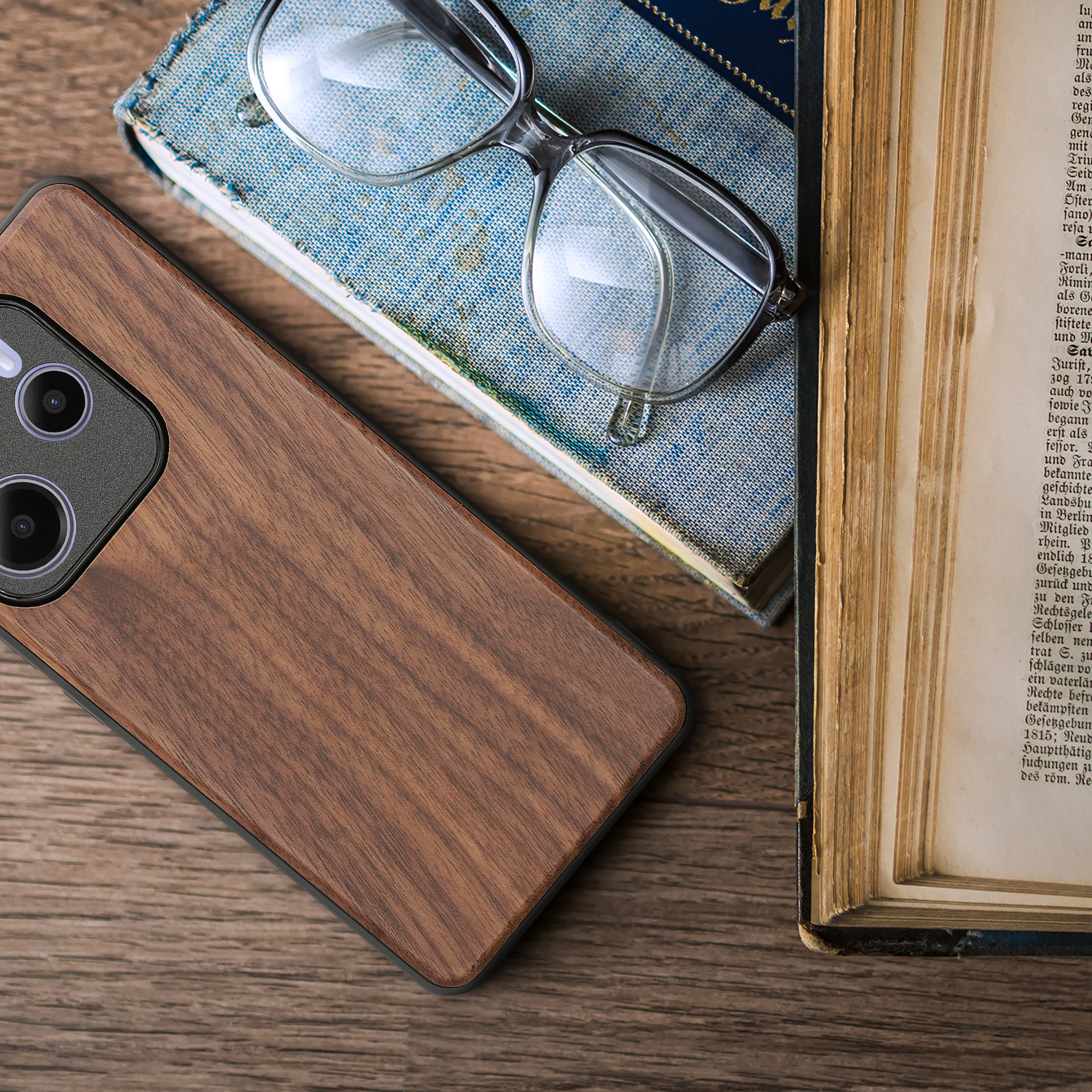Dřevěné pouzdro pro Xiaomi Redmi Note 14 5G (není pro verzi 4G) kwmobile - tvrdý obal v tmavě hnědé barvě