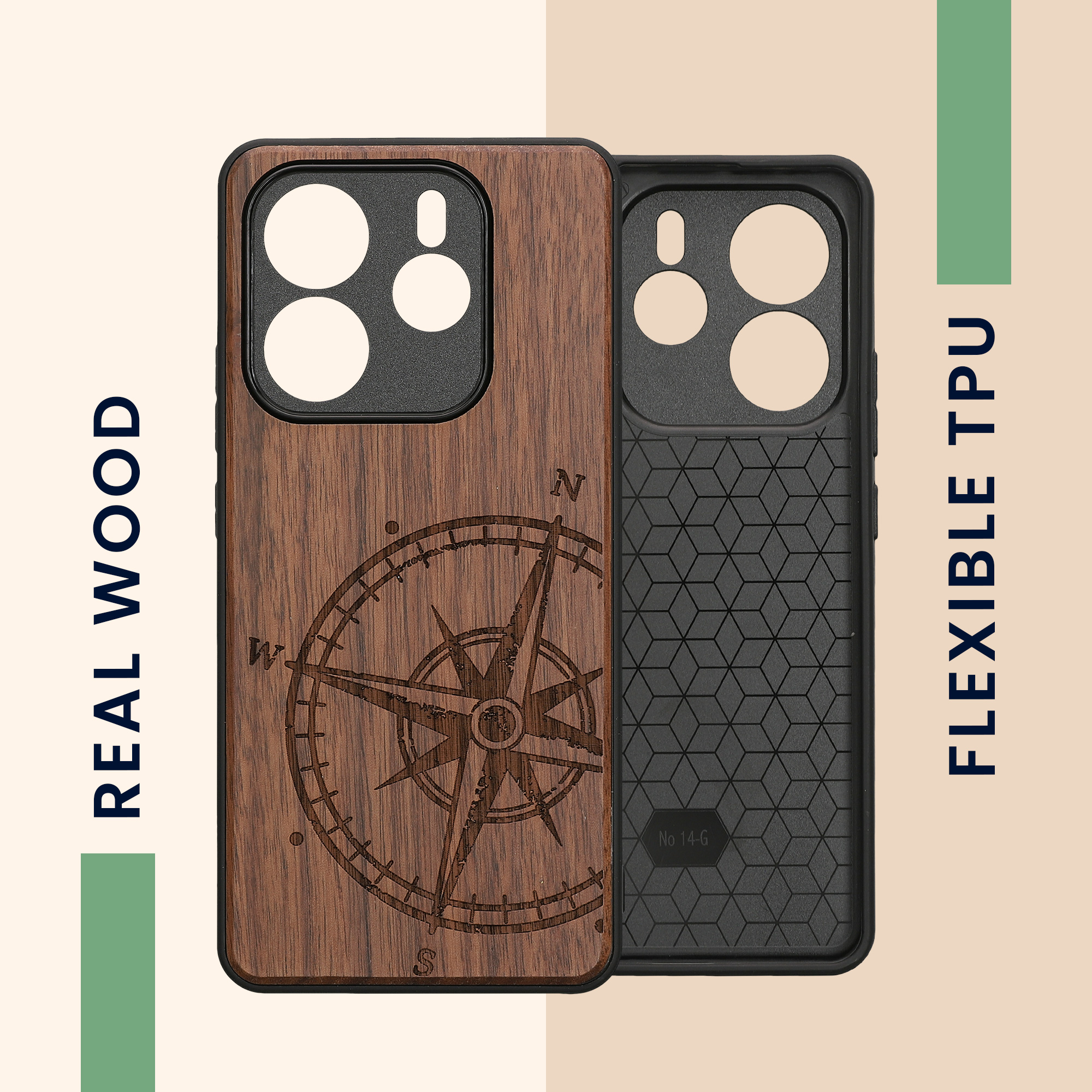 Dřevěný kryt Xiaomi Redmi Note 14 5G (Not for 4G) TPU nárazník tmavě hnědá kwmobile