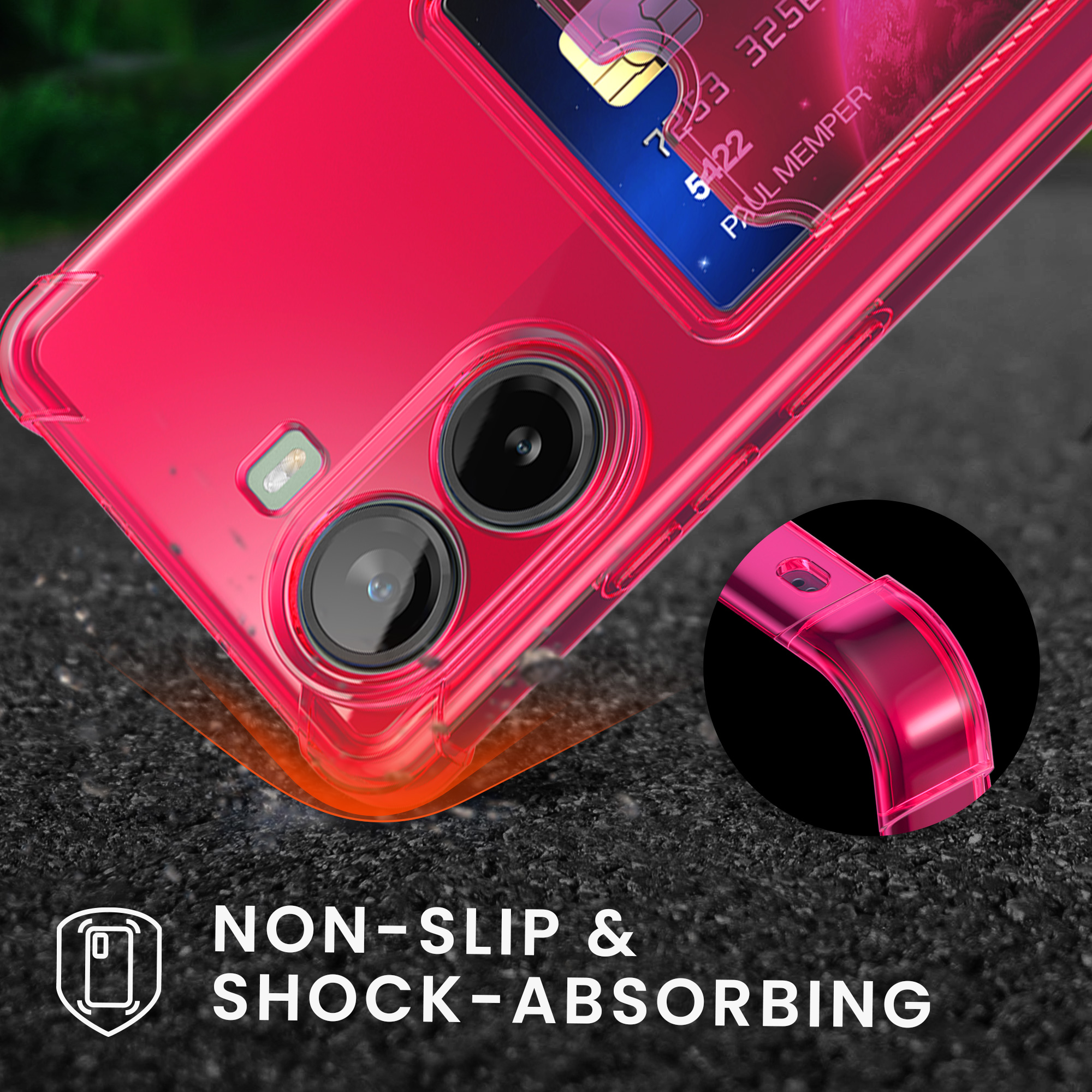 TPU kryt pro Xiaomi Poco X7 Pro 5G s přihrádkou na kartu, nárazuvzdorný kwmobile ‑ neonově růžová