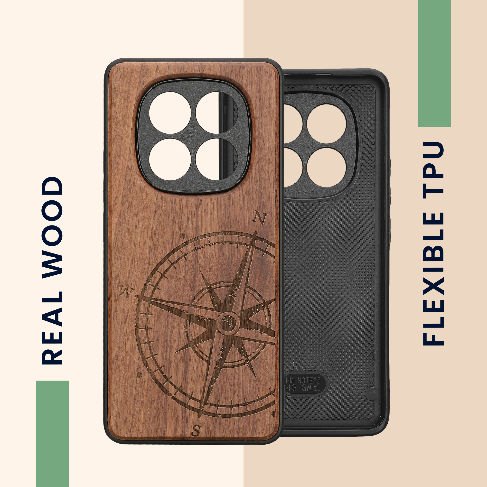 Dřevěný kryt na mobil Xiaomi Redmi Note 15 4G / 5G a další - kwmobile, tmavě hnědý
