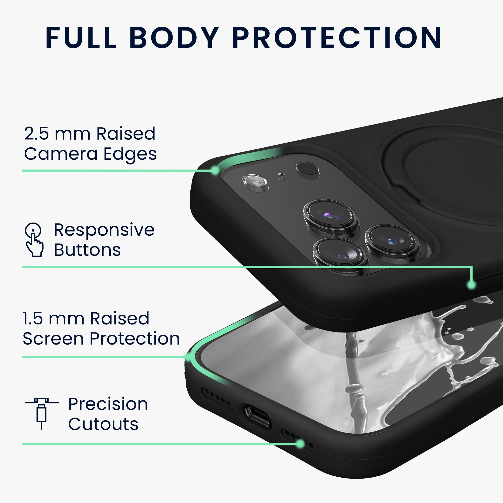 Silikonové pouzdro s kroužkovým stojánkem pro Apple iPhone 18 Pro / iPhone 17 Pro MagSafe, podšívka z mikrovlákna kwmobile ‑ černá
