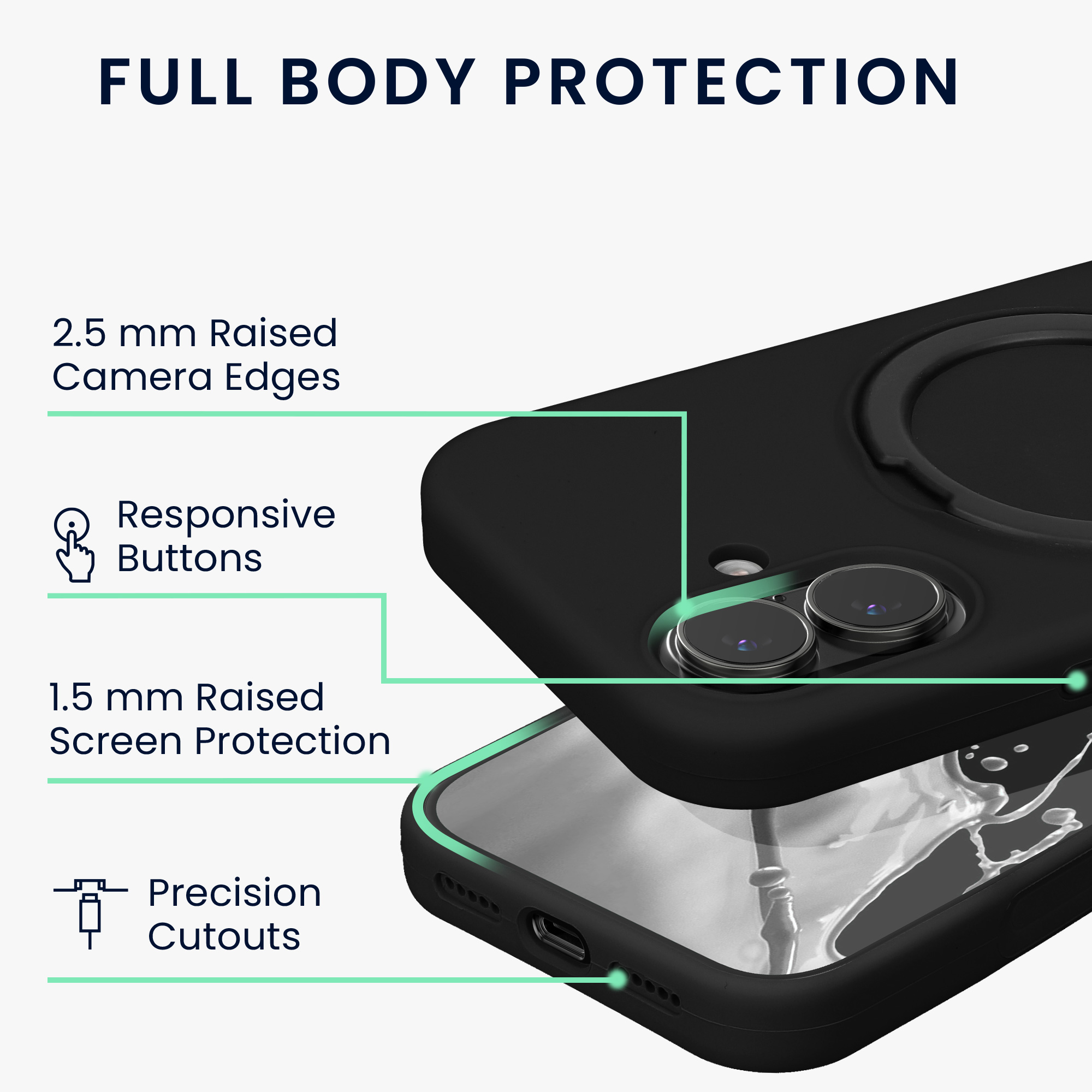 Pouzdro s kroužkovým stojánkem pro Apple iPhone 16 kwmobile MagSafe se stojánkem silikonové - černá