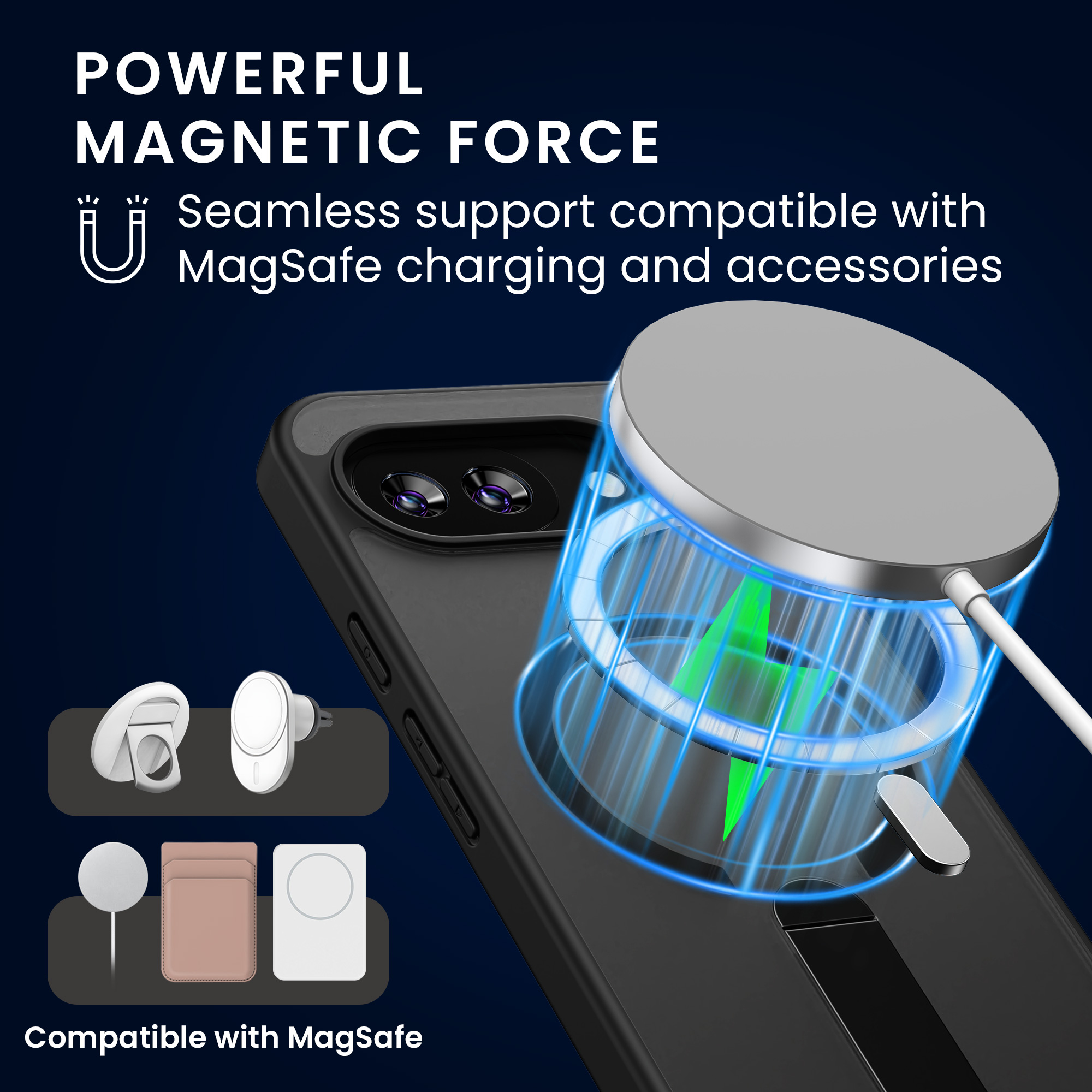 Pouzdro pro Apple iPhone 16 kwmobile MagSafe se stojánkem tenké - černá / matný transparentní