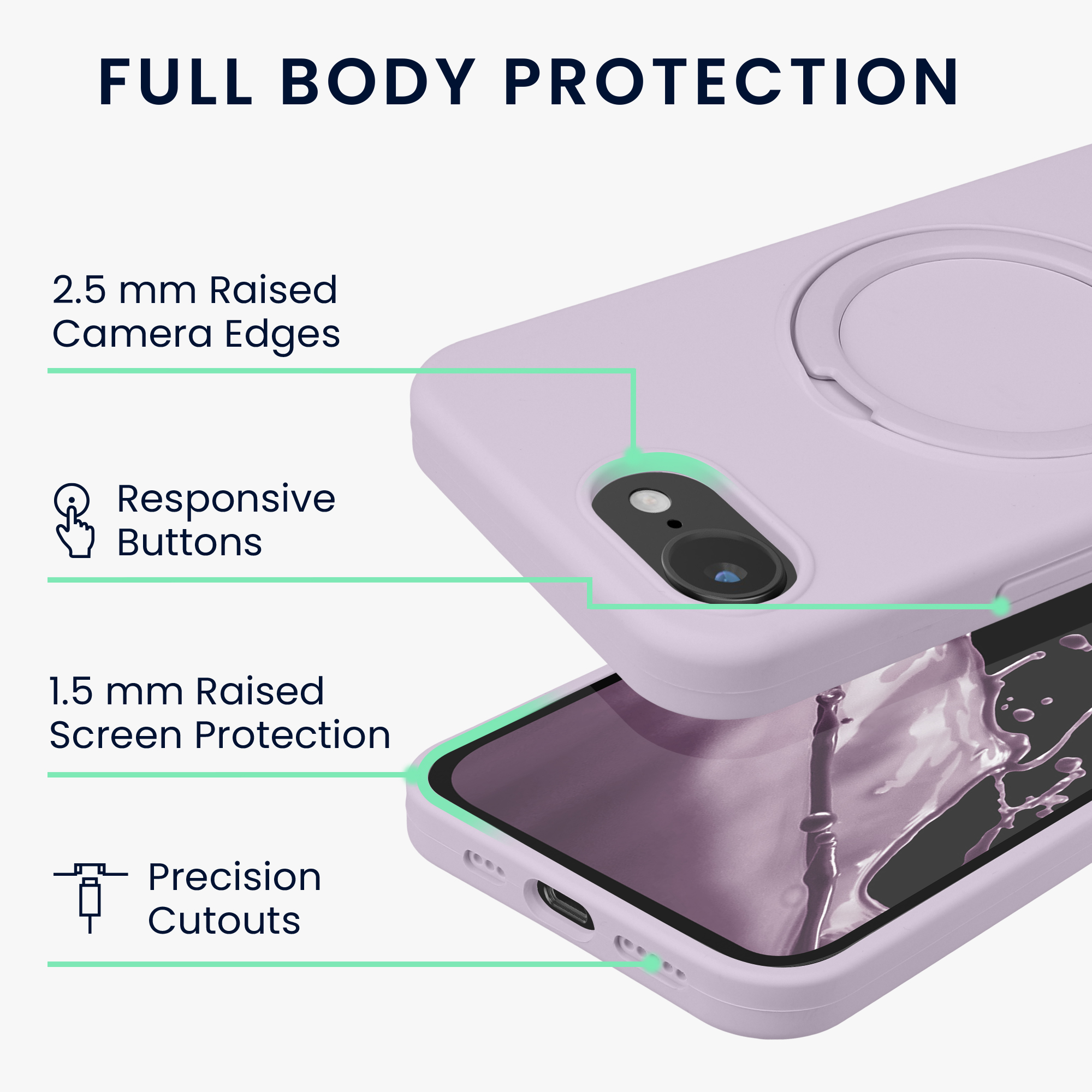 Silikonové pouzdro s kroužkovým stojánkem pro Apple iPhone 17e / iPhone 16e MagSafe, podšívka z mikrovlákna kwmobile ‑ levandulová